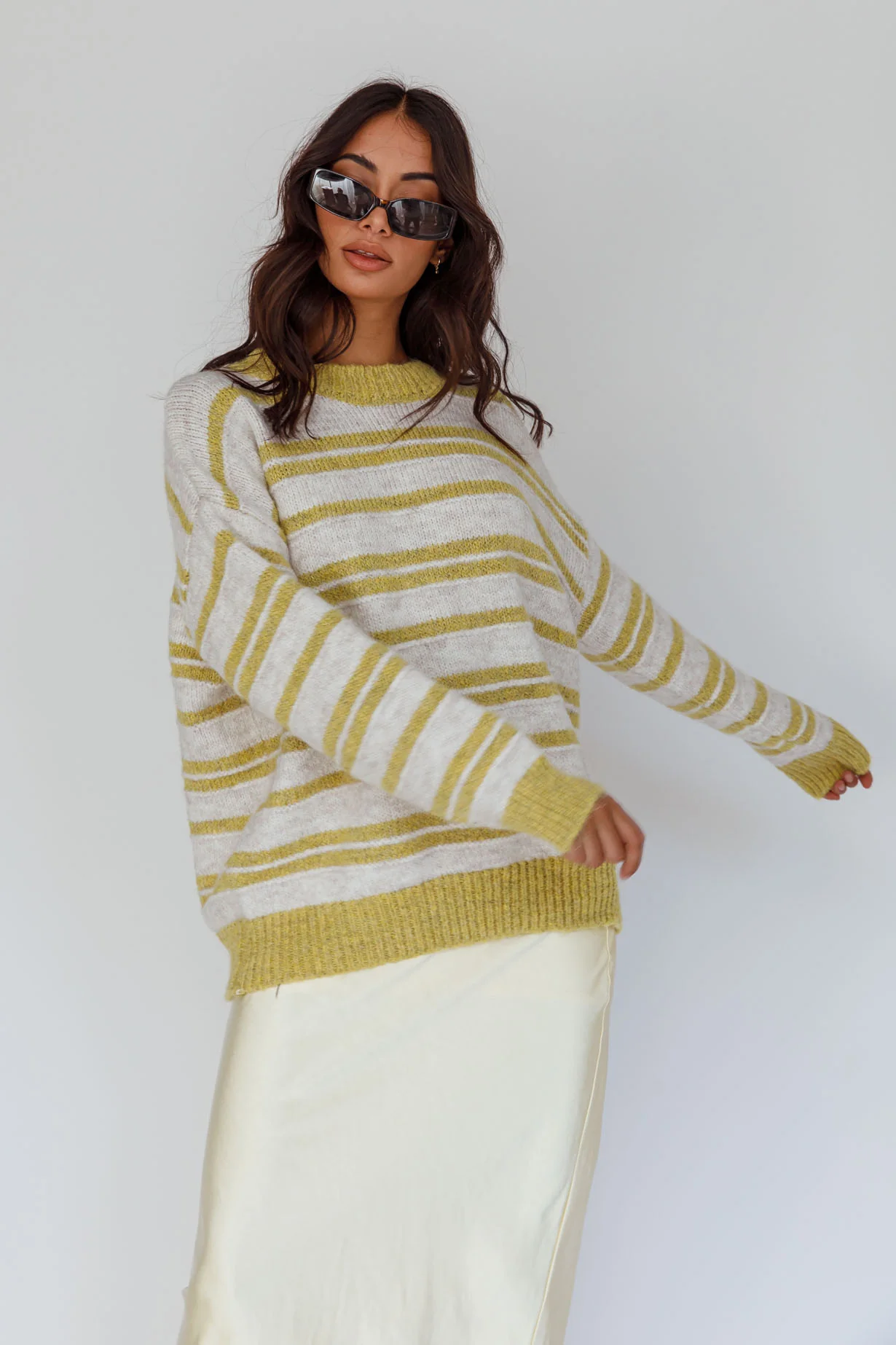 Jona Relaxed Knit Sweater Striped Beige