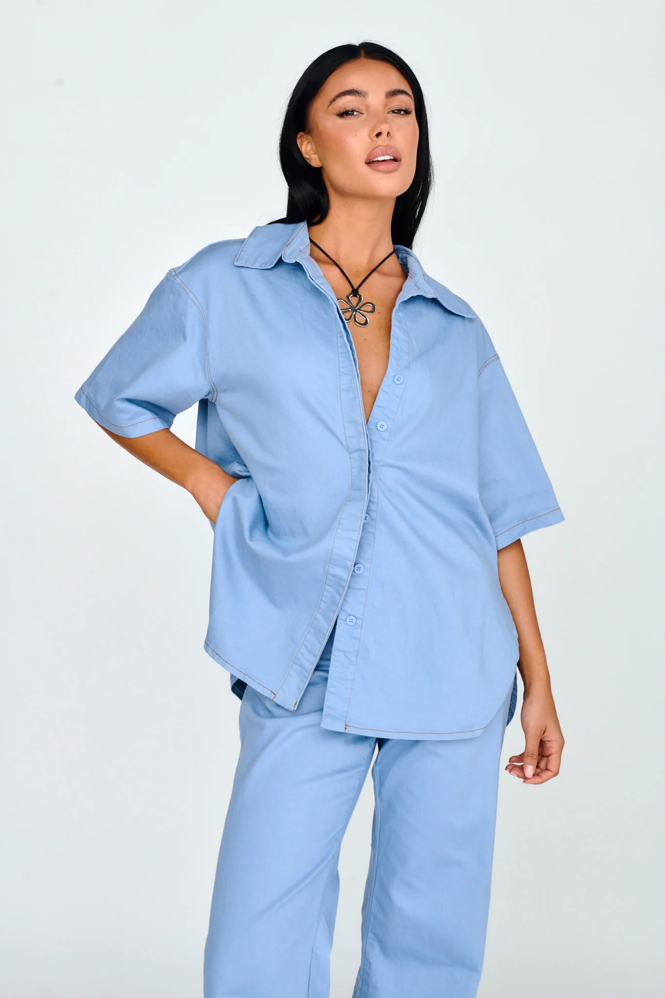 Light Aura Button Up Shirt Denim Blue
