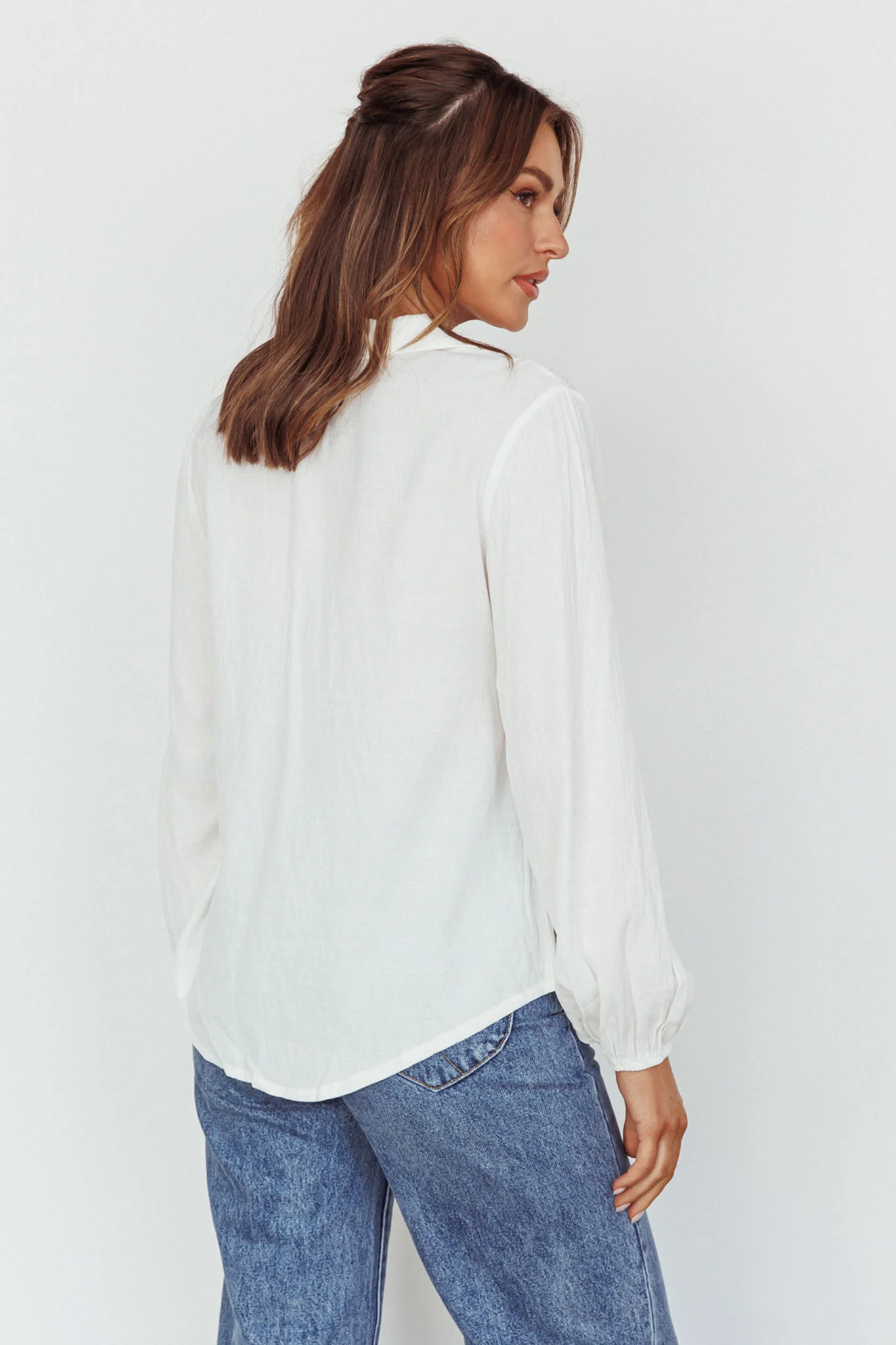 Villa Oasis Long Sleeve Button Shirt White