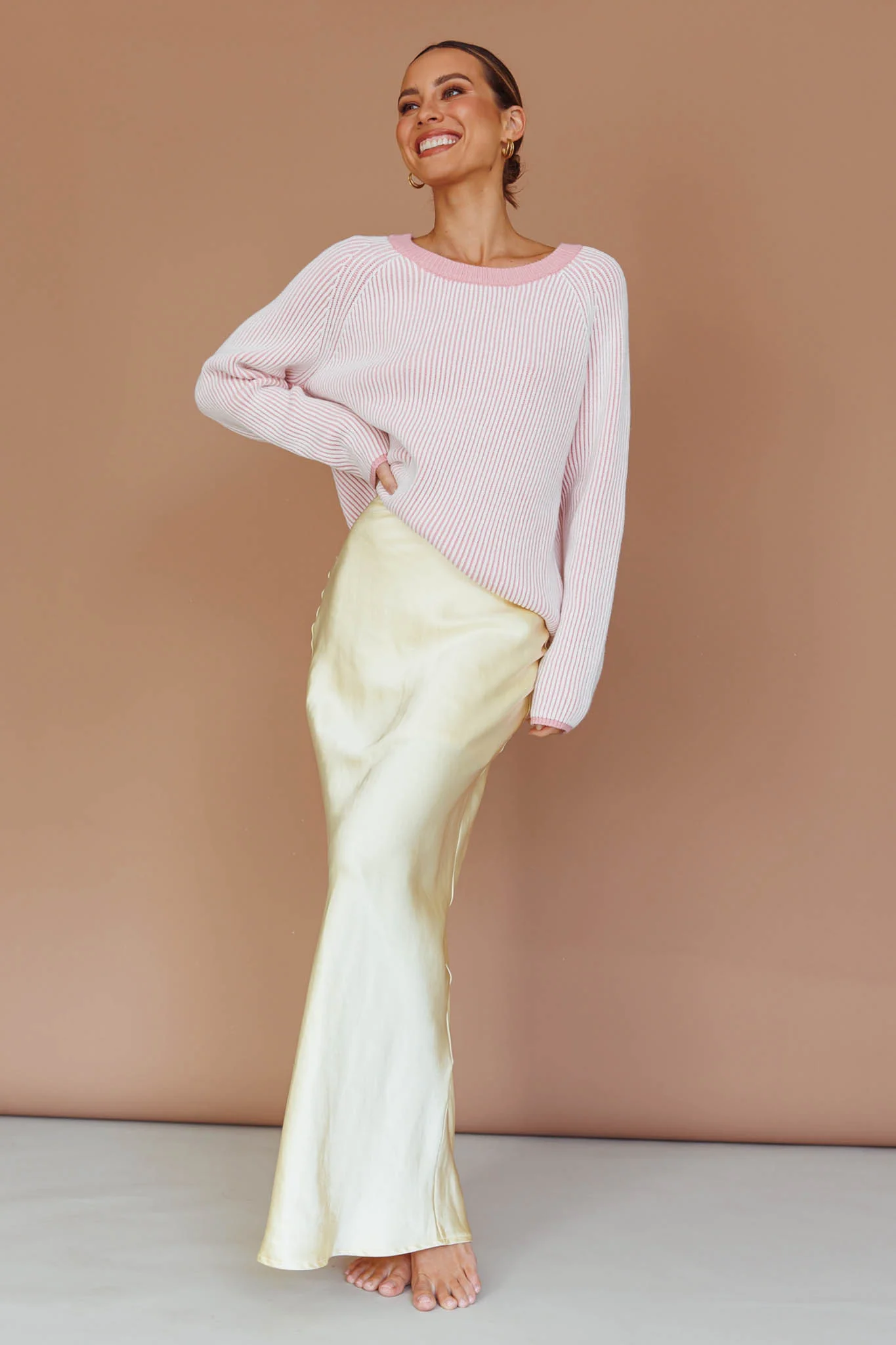 Trafalgur Ribbed Knit Sweater Pink