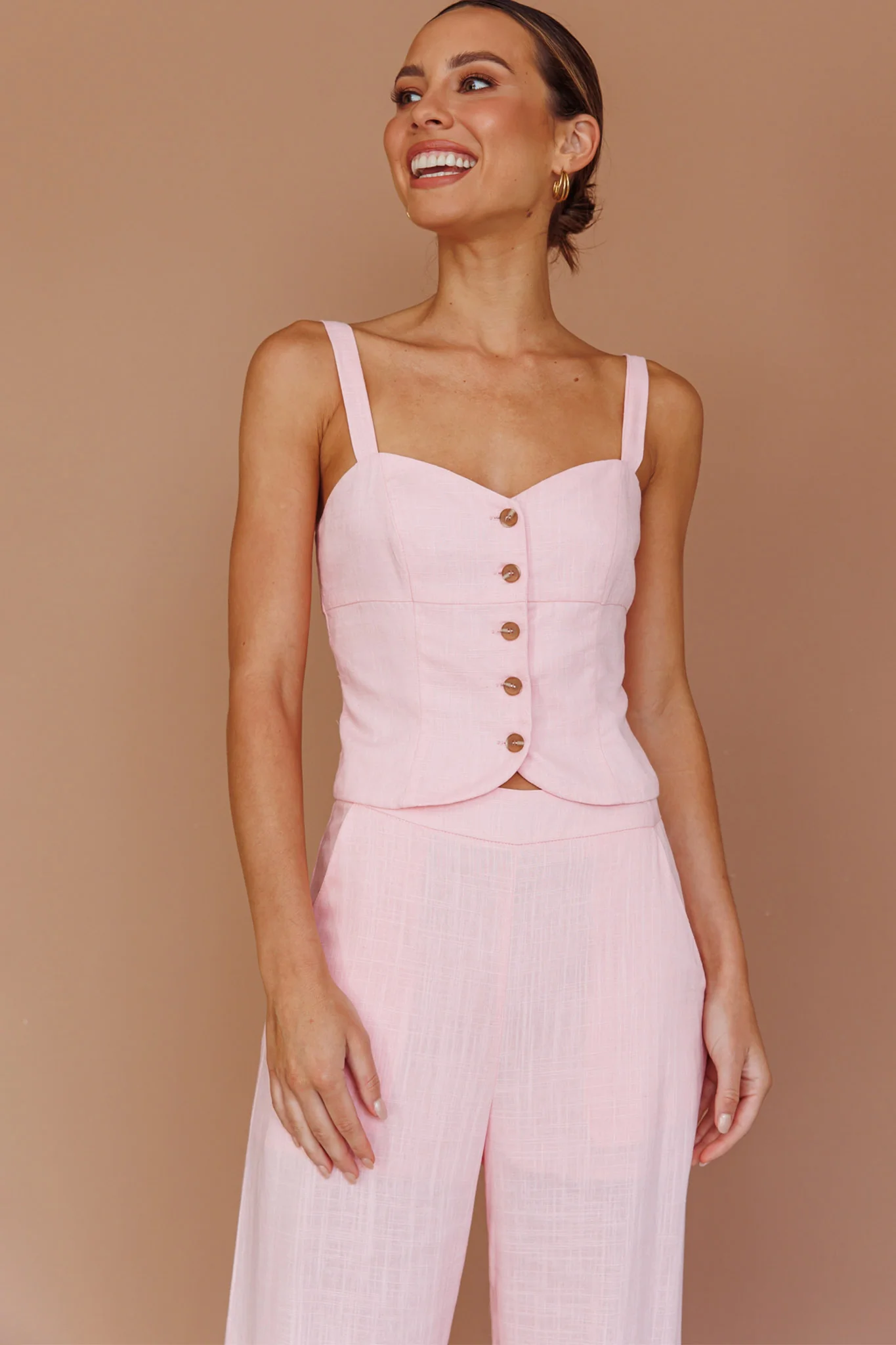 Play It Cool Button Up Top Pink