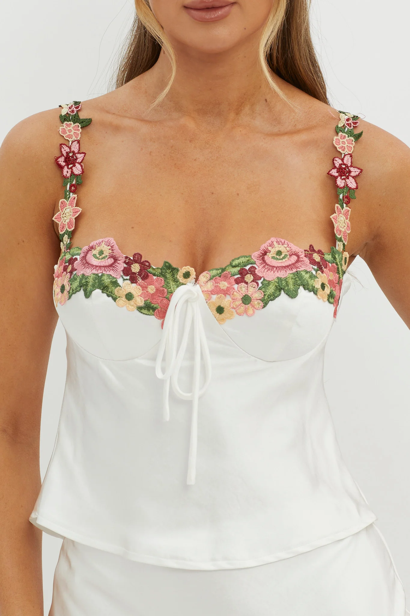 Rose Garden Floral Applique Cami Top White