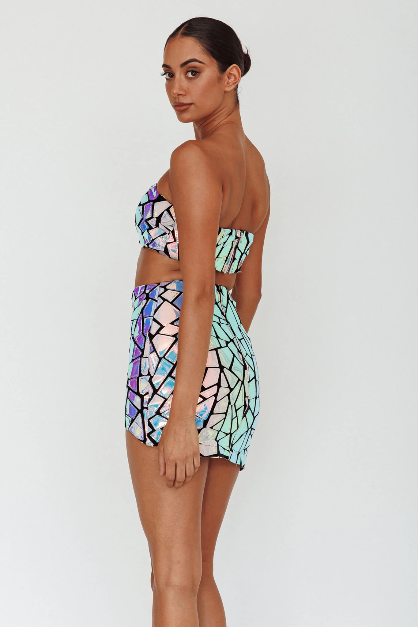 El Camino Mosaic Bandeau Crop Top Silver