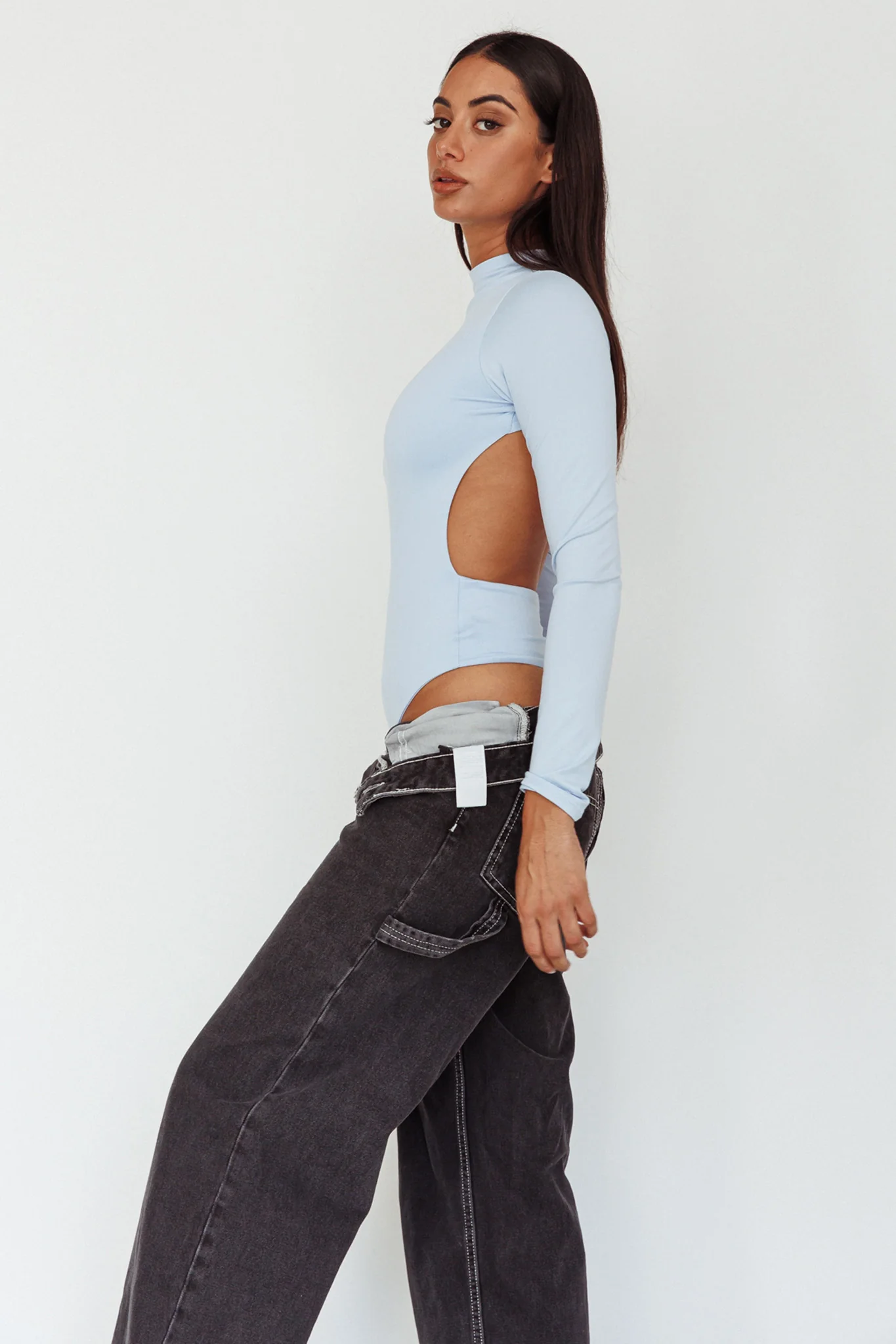 Remy Open Back Bodysuit Light Blue