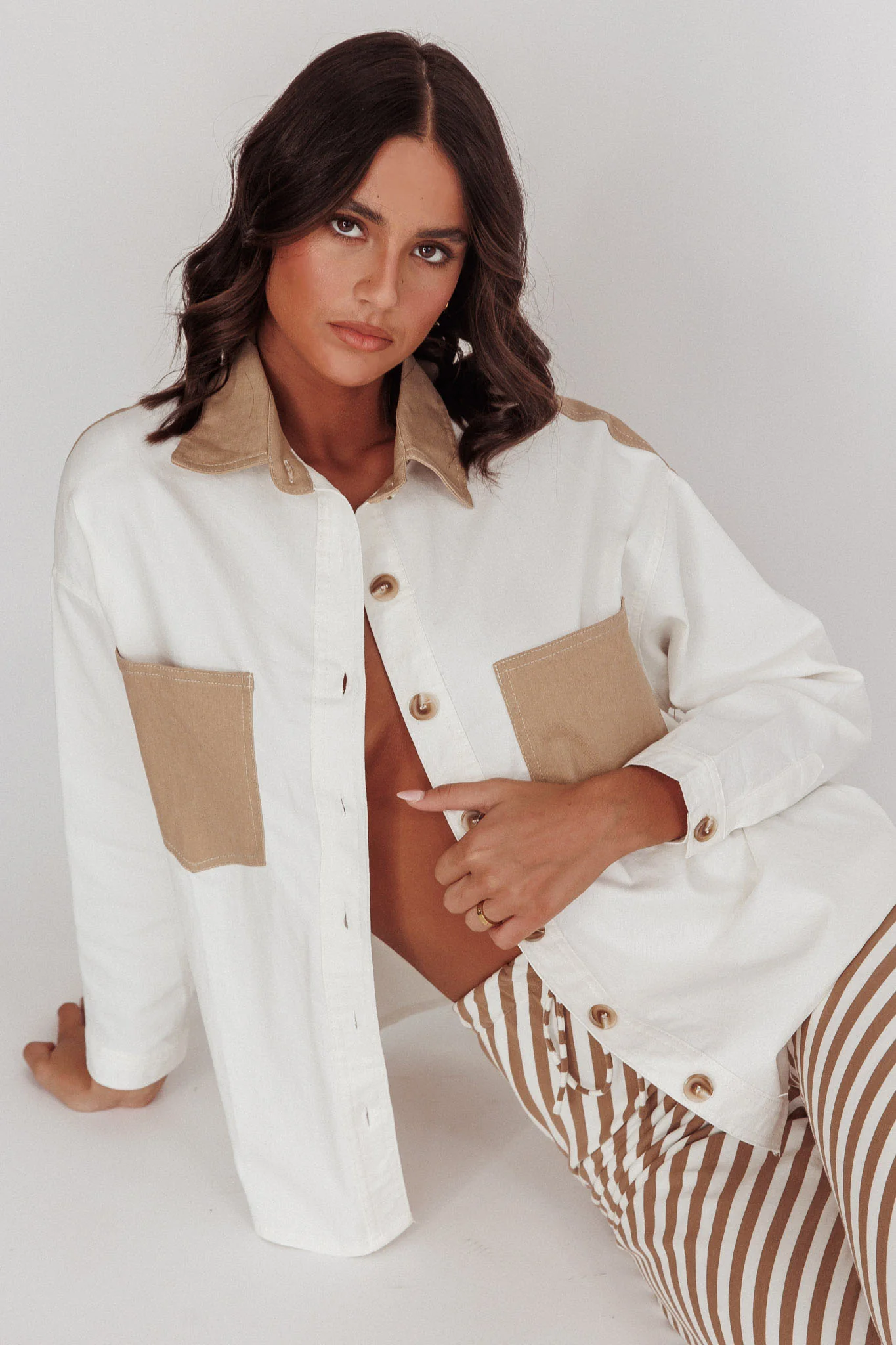 Lake Days Chest Pocket Shirt White Beige