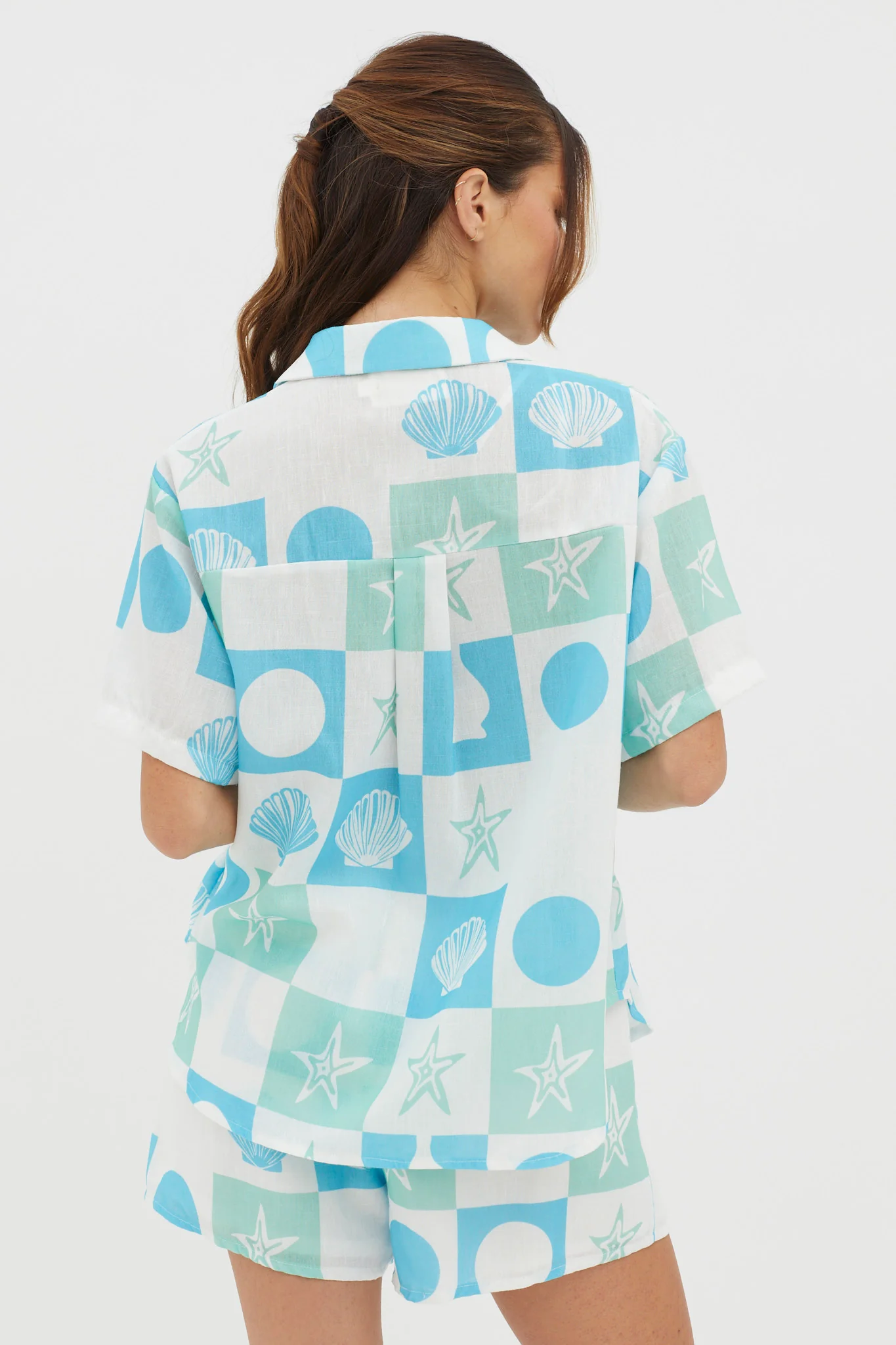 Just A Hunch Button Shirt Shell Print Green Multi