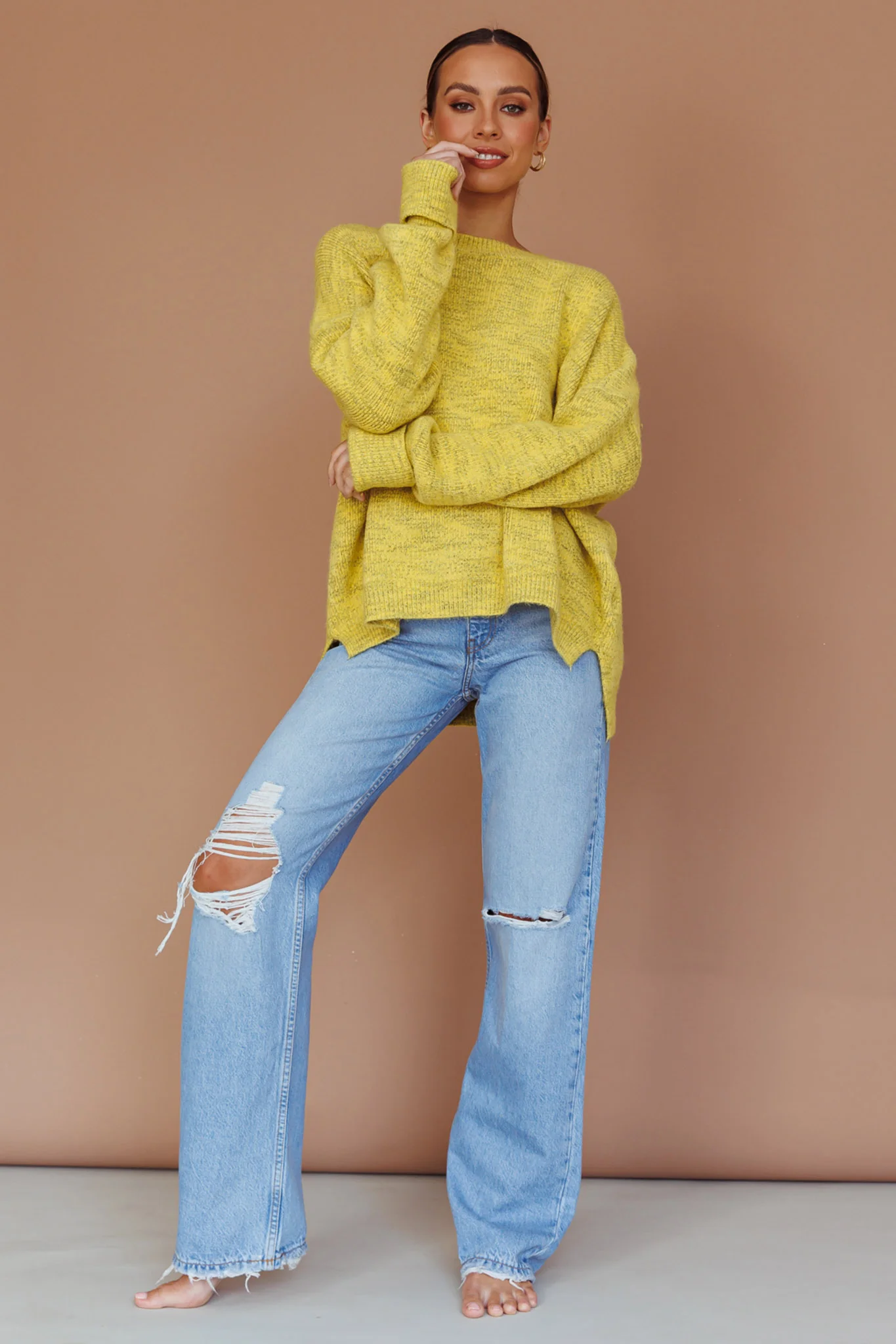 Kayce Dropped Shoulder Knit Sweater Yellow