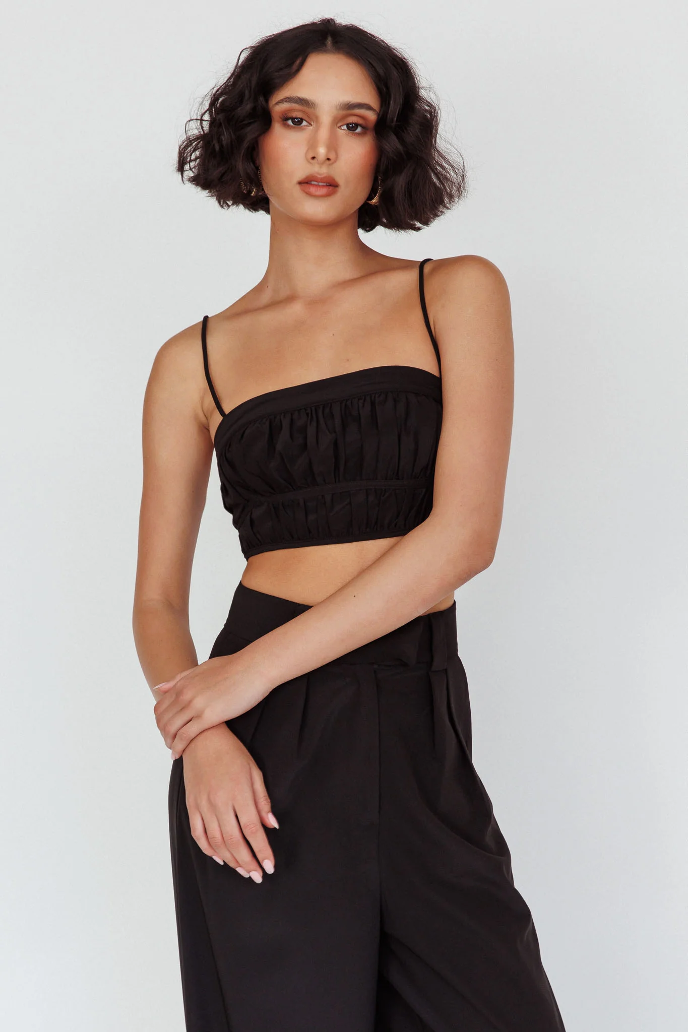 Regal Ruched Cami Crop Top Black