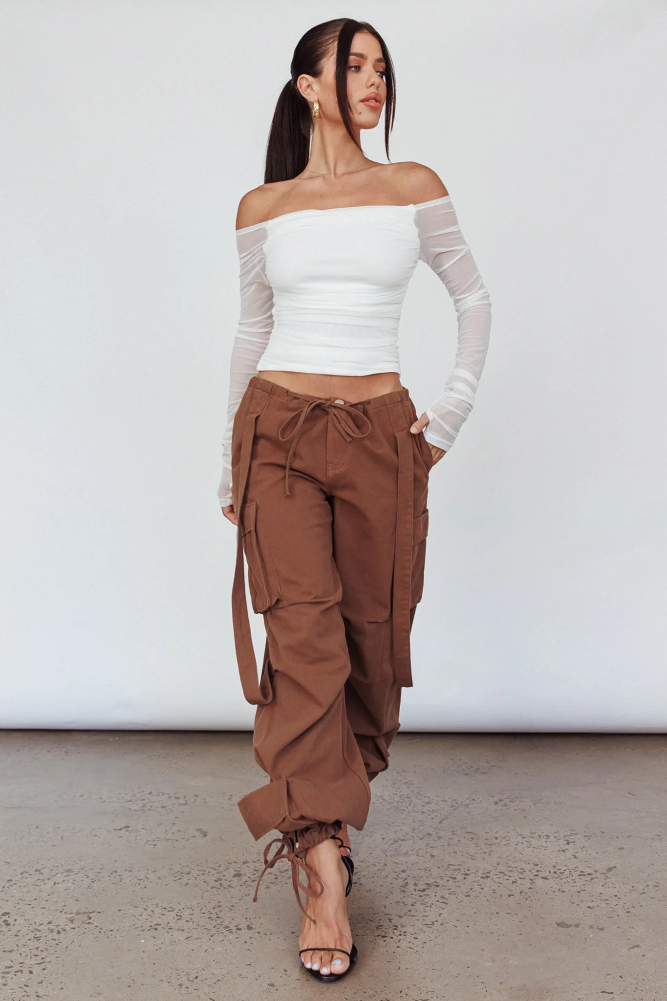 Ronda Off-Shoulder Sheer Sleeve Top White