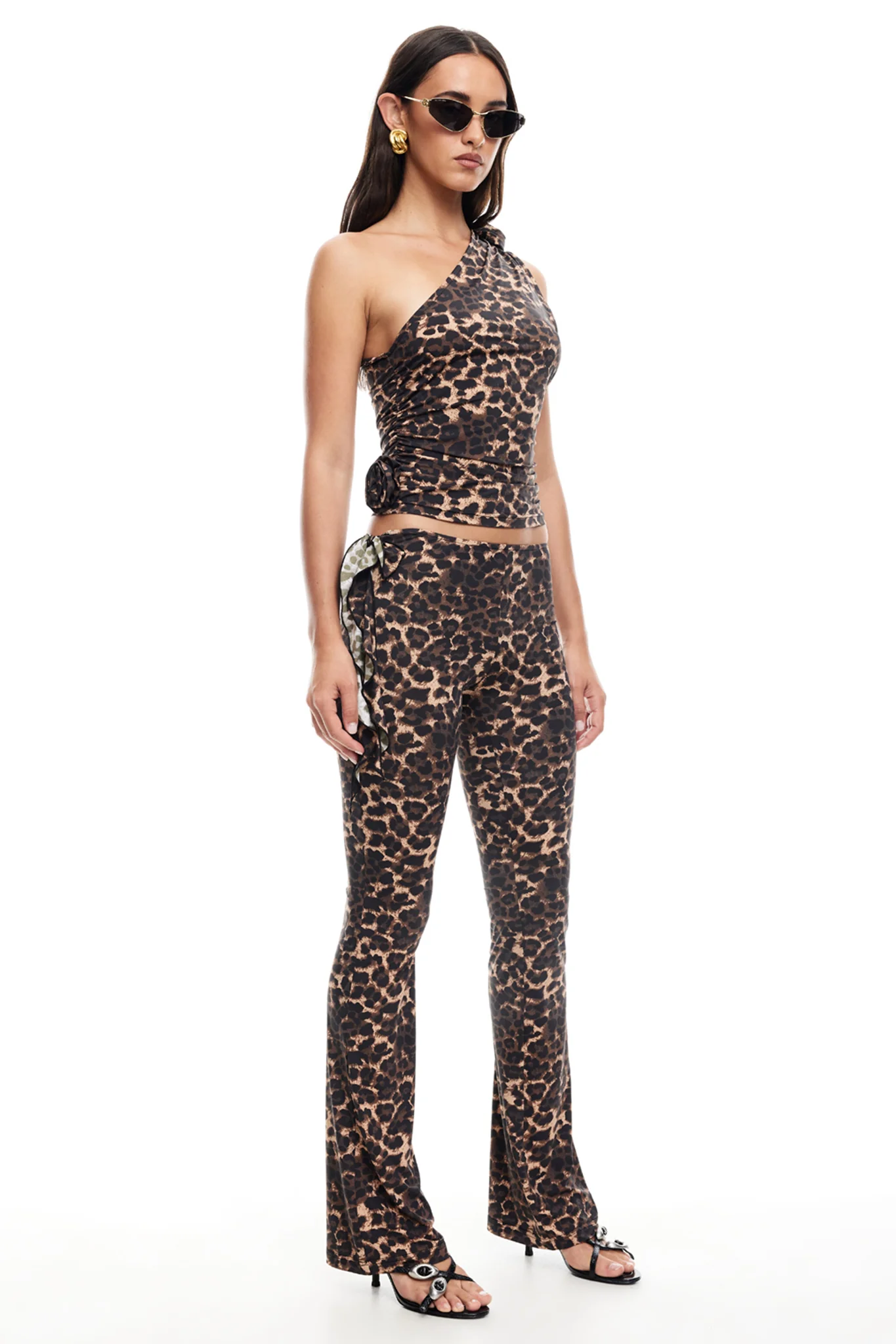 LIONESS Rendezvous One Shoulder Top Leopard