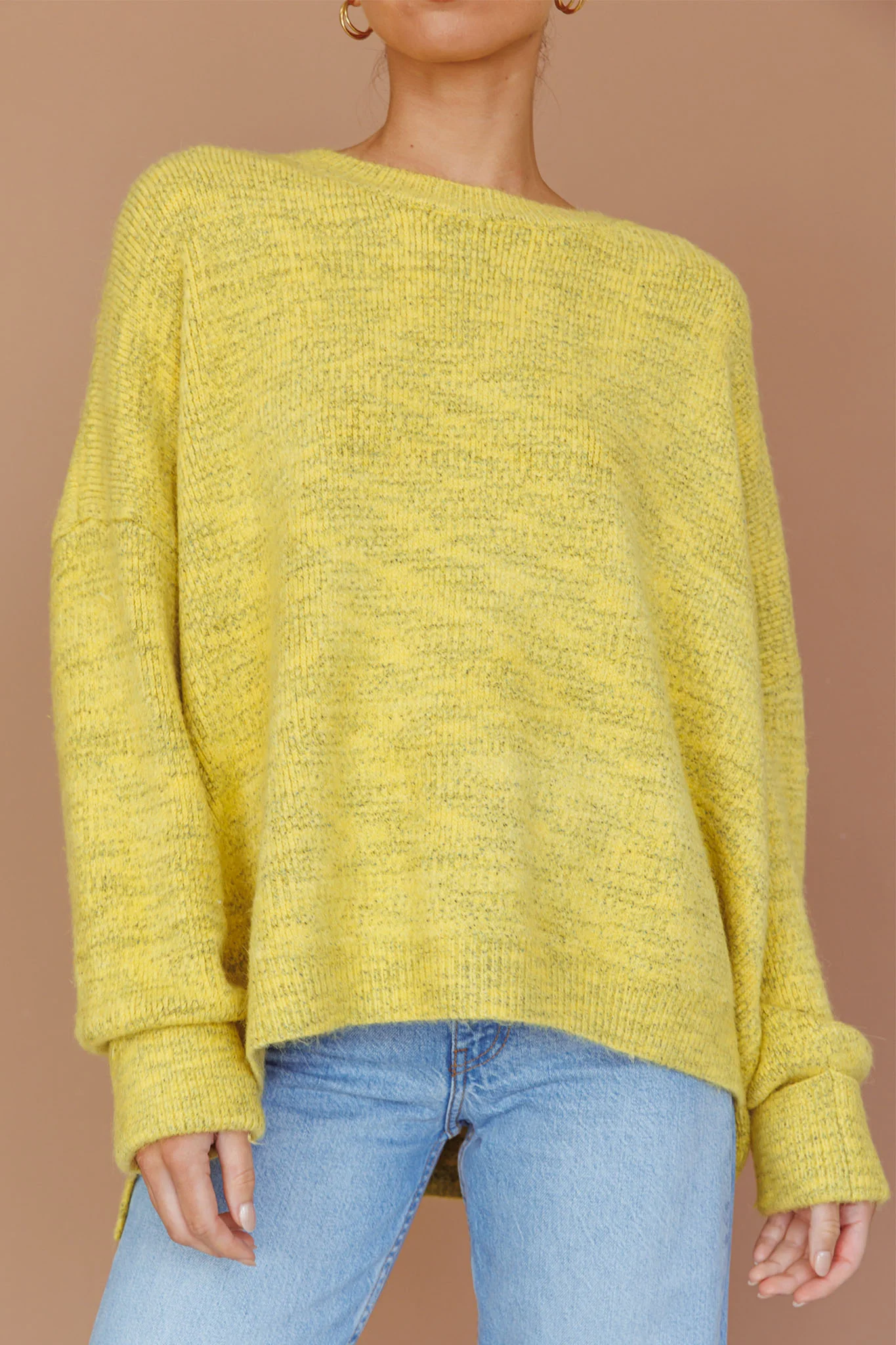 Kayce Dropped Shoulder Knit Sweater Yellow