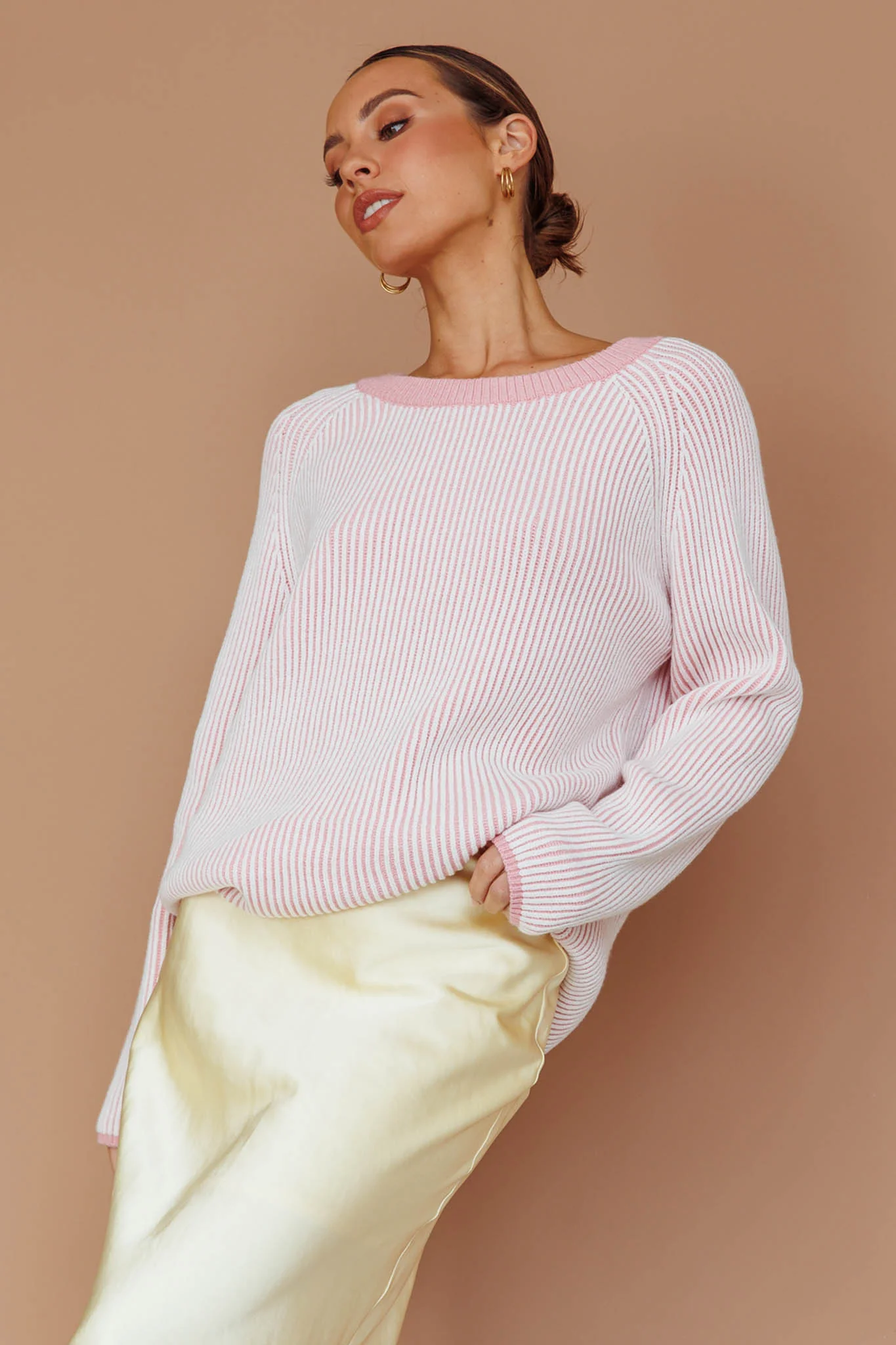 Trafalgur Ribbed Knit Sweater Pink