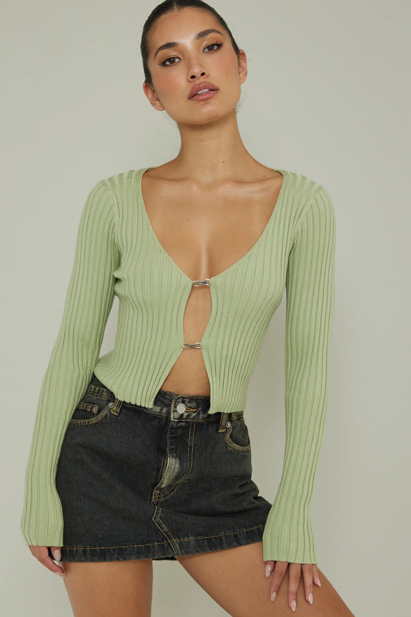 New School Long Sleeve Top Light Sage