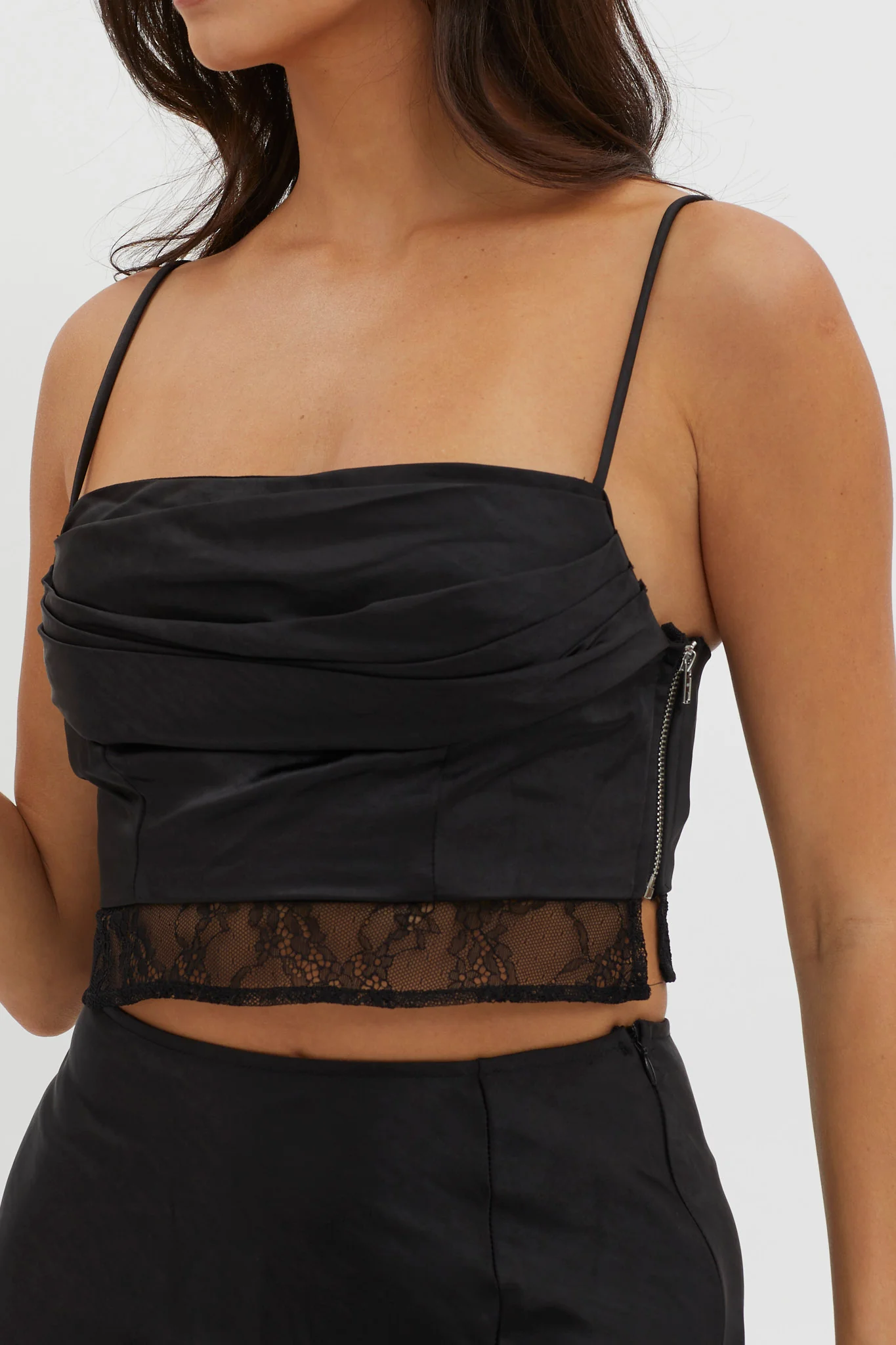 For The Moment Lace Trim Top Black