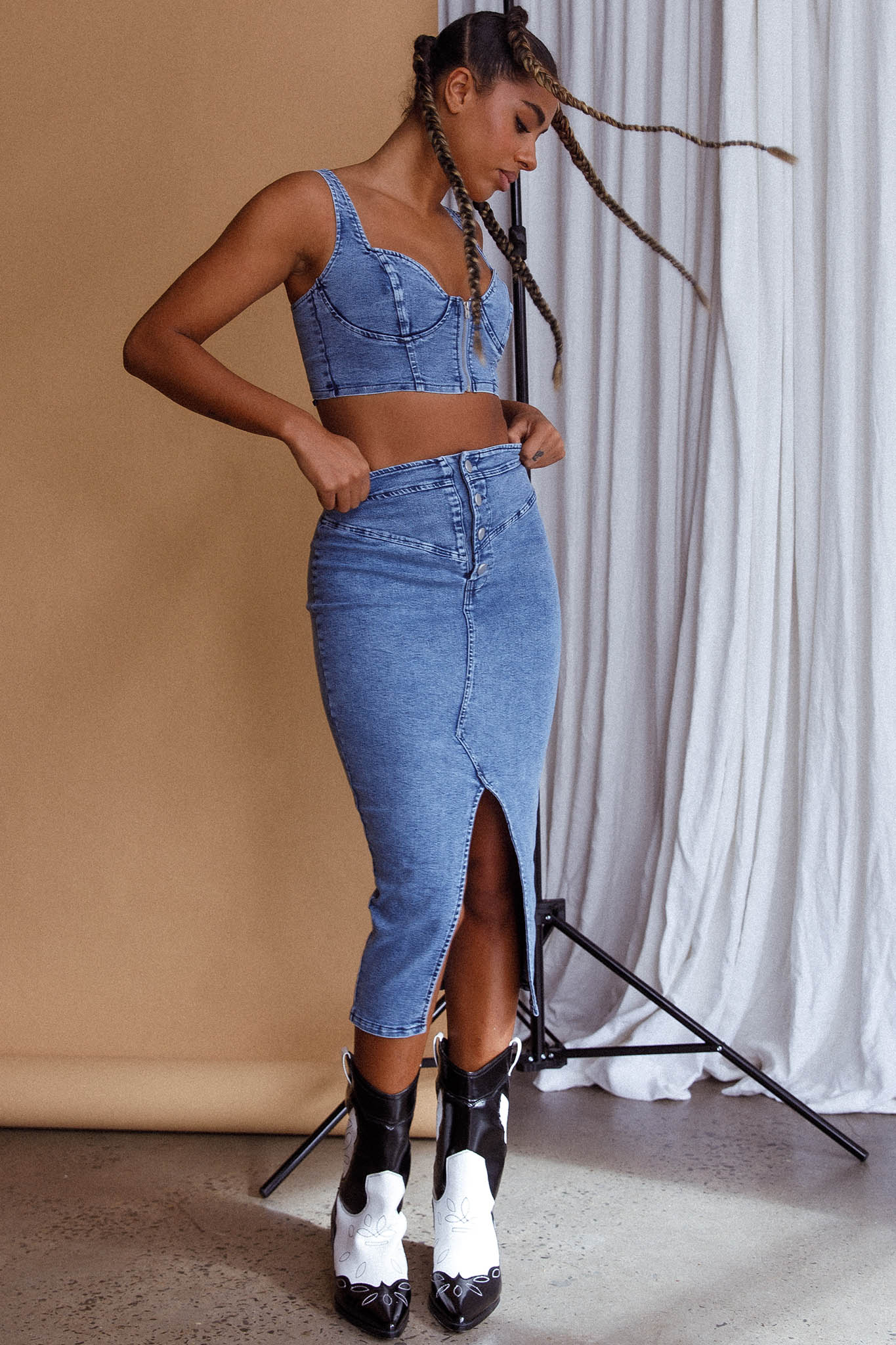 Trina Zip Front Crop Top Blue