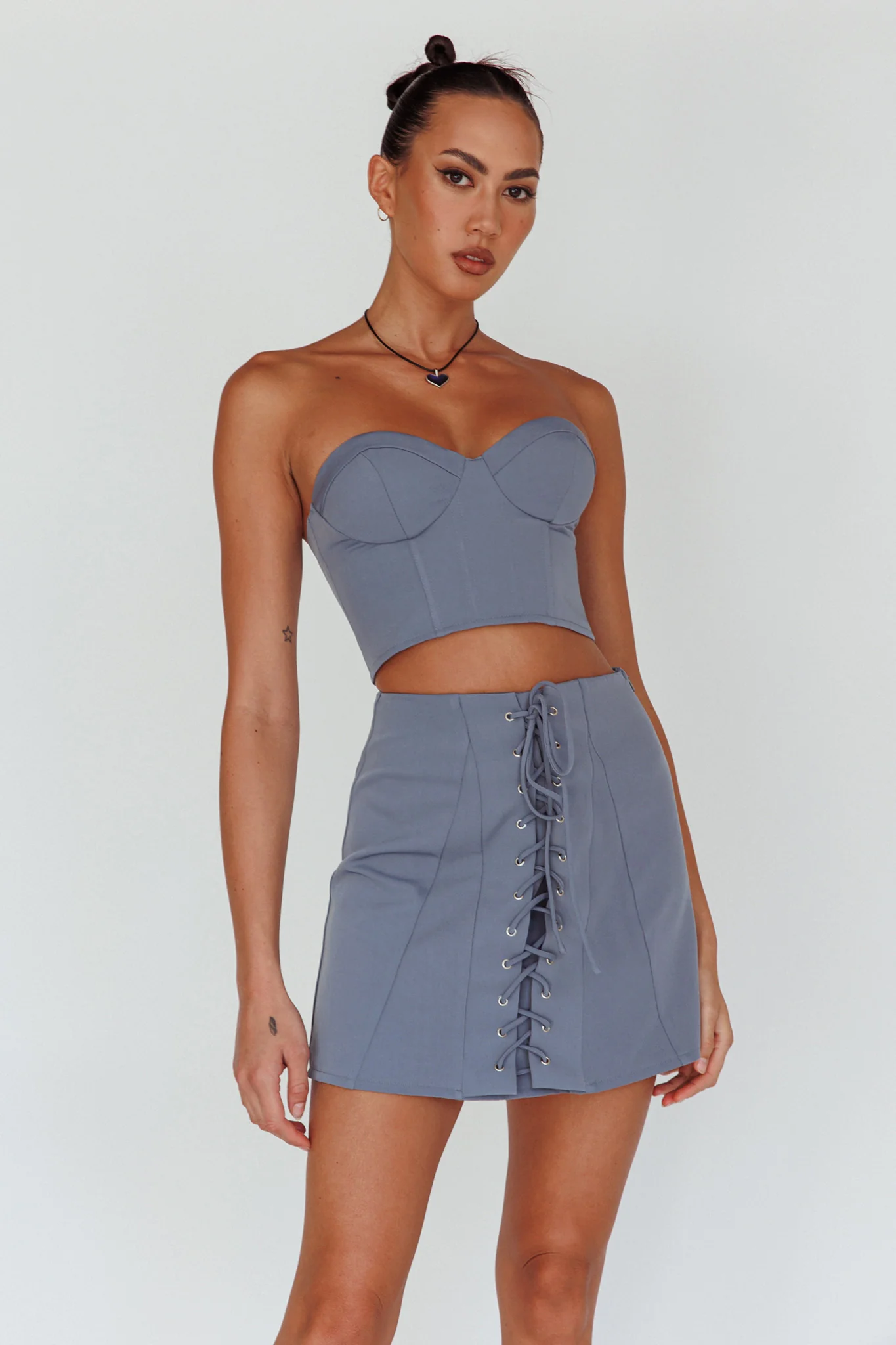 Ventura Bustier Crop Top Suit Grey