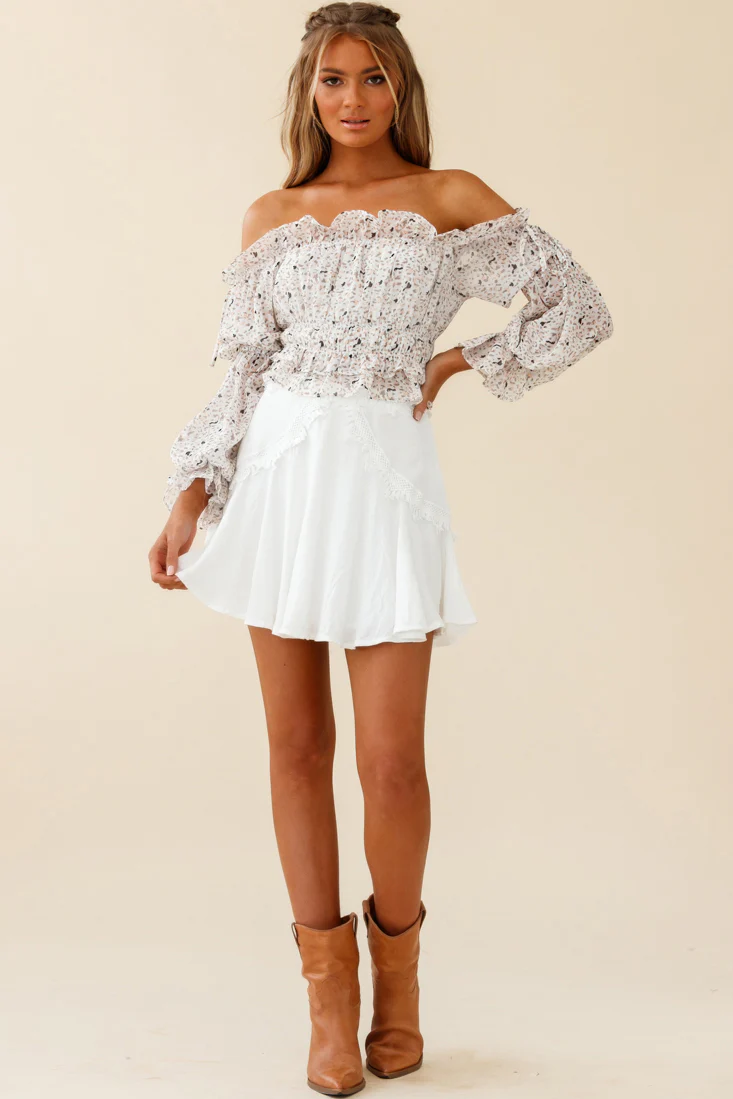 Taryn Bardot Top Animal Print White