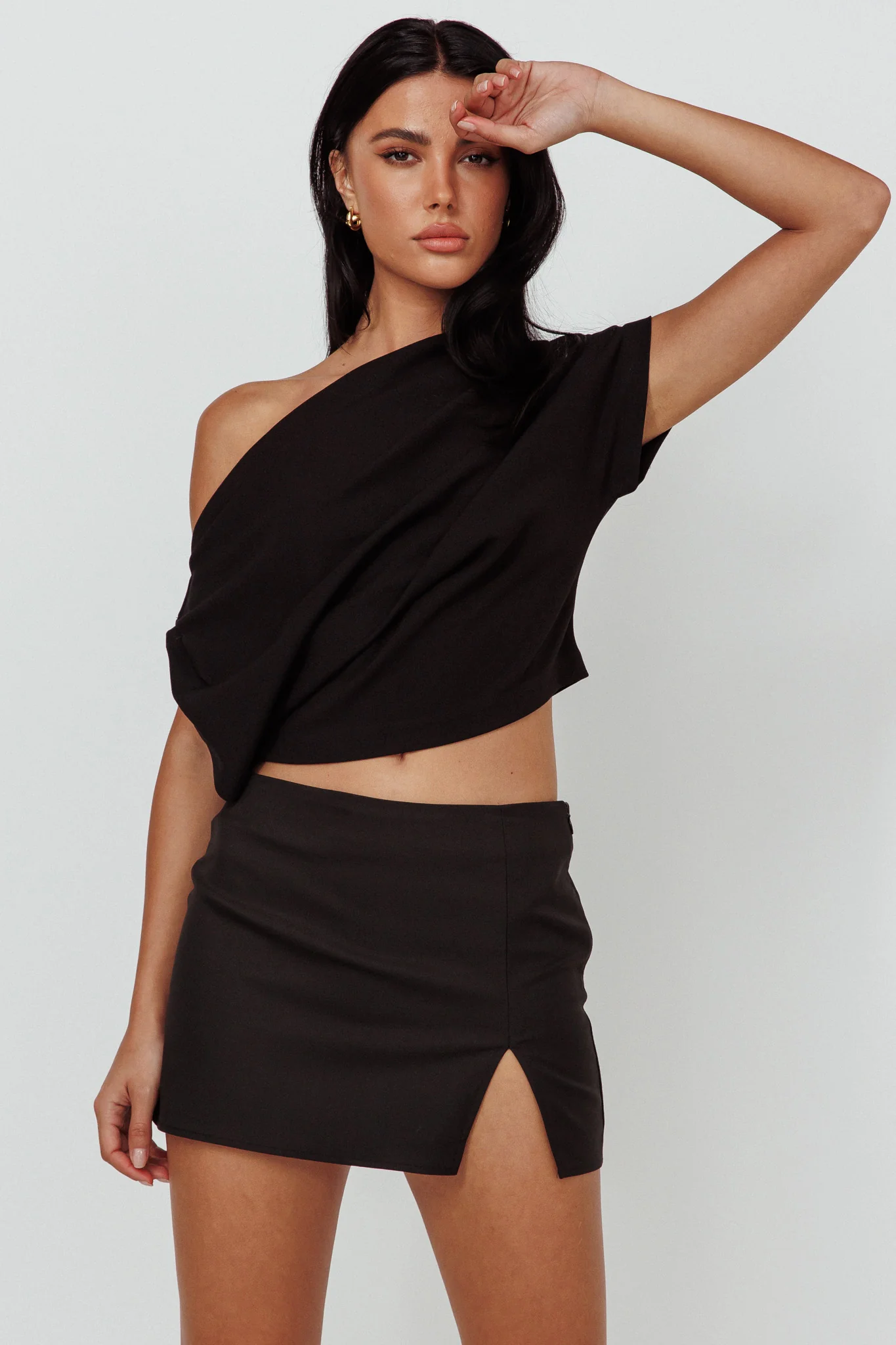 Quinn One Shoulder Top Black