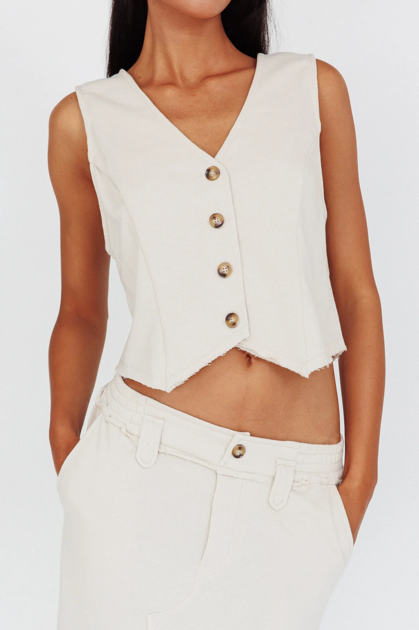 Jaina Button Front Vest Top Seashell