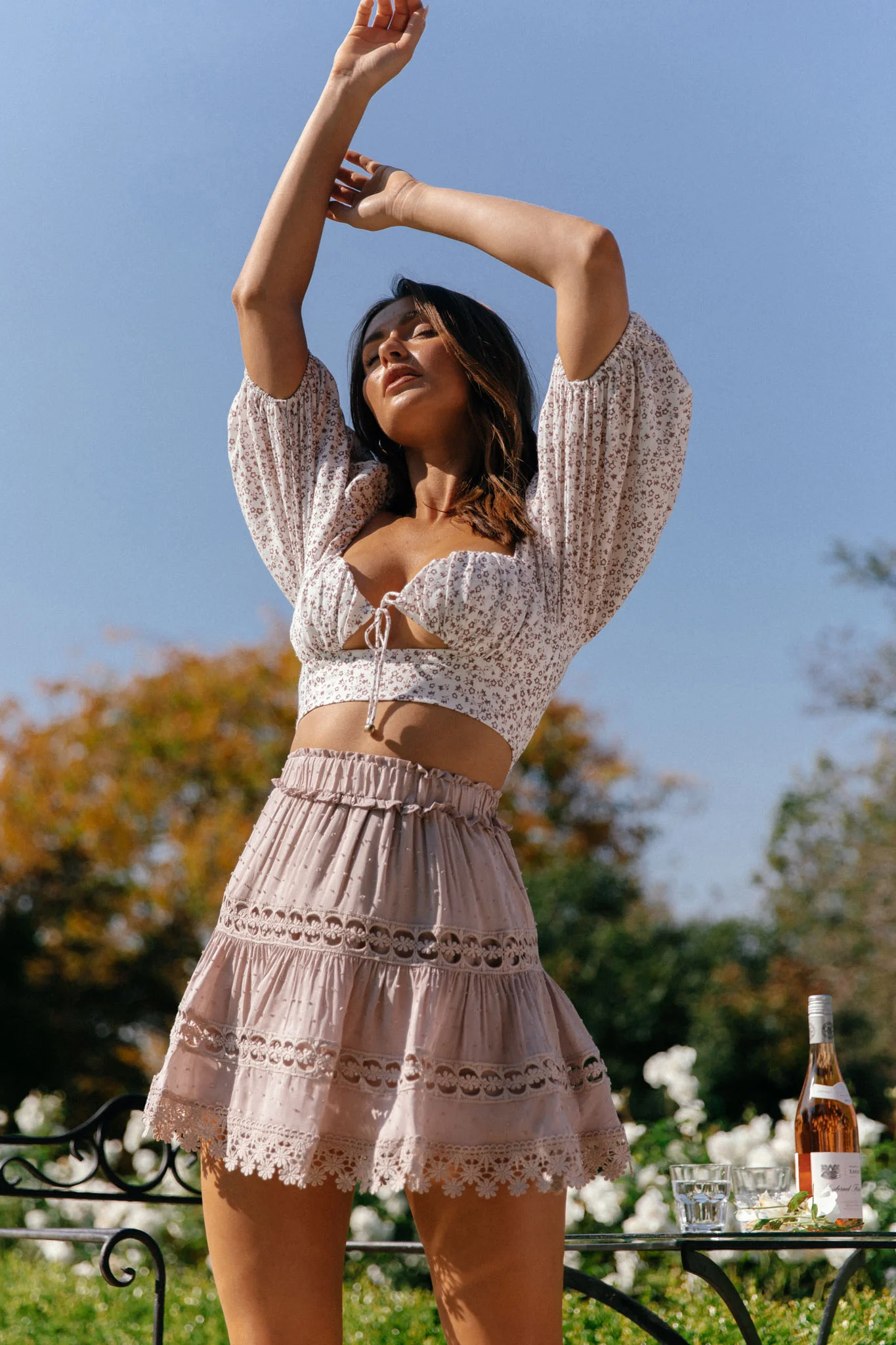 Sweet Romance Sweetheart Neckline Crop Top Floral Print White