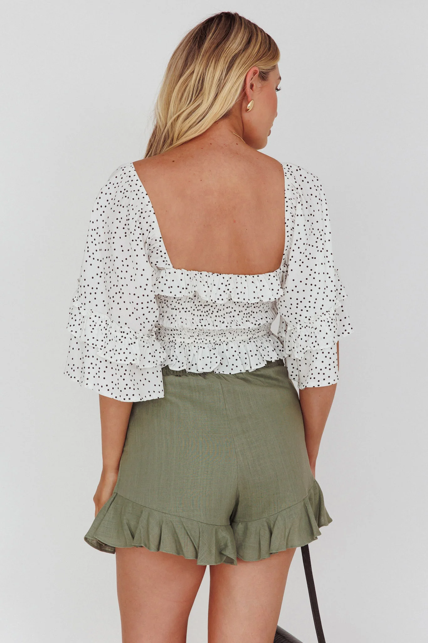 Boardwalk Bell Sleeve Crop Top Spotty White