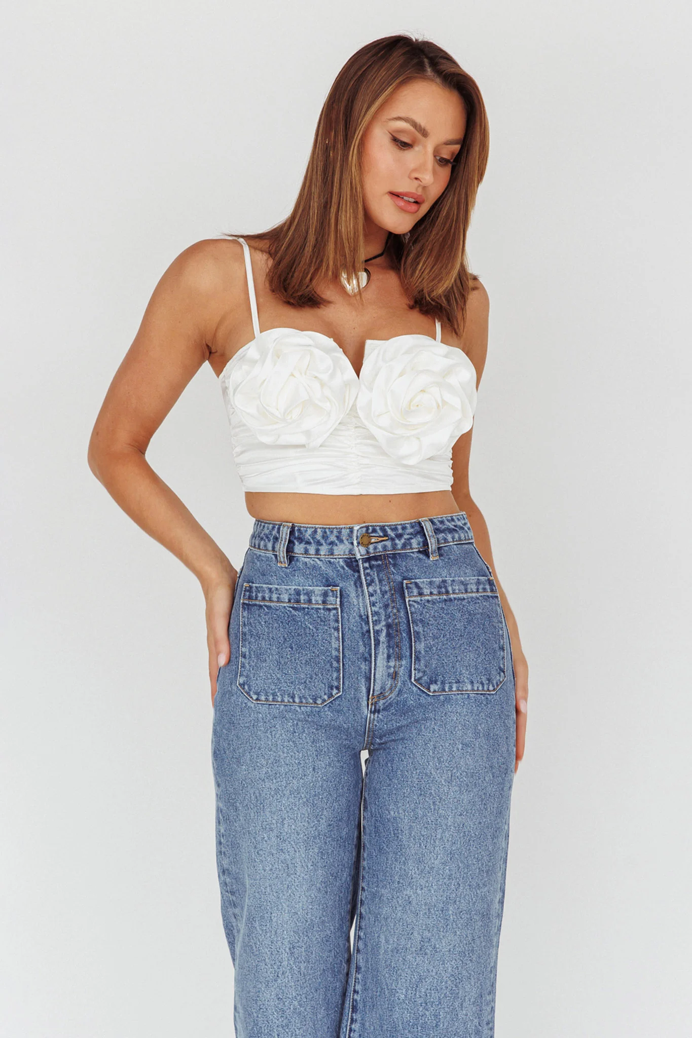 Romina Rose Bust Crop Top Ivory