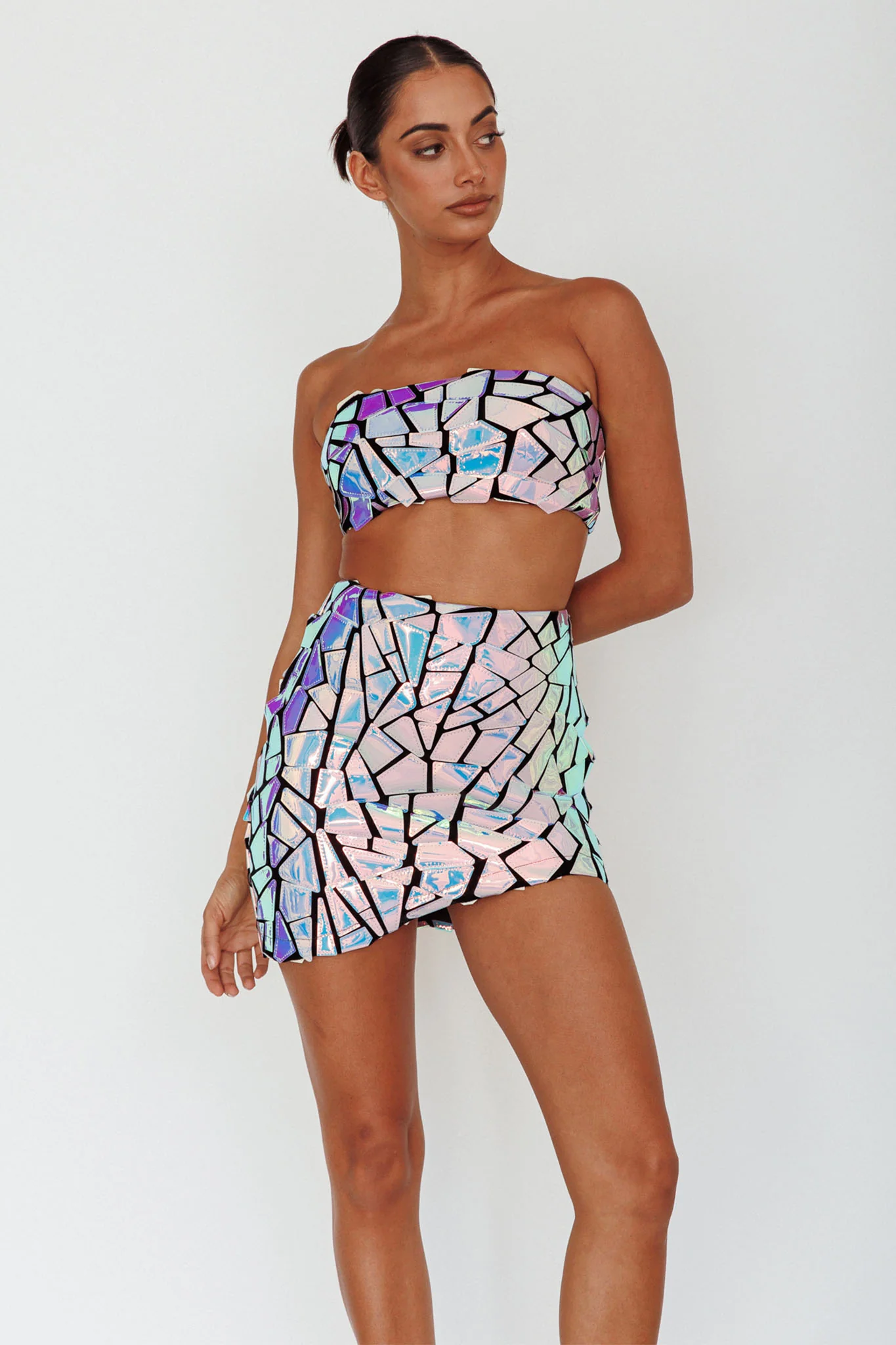 El Camino Mosaic Bandeau Crop Top Silver