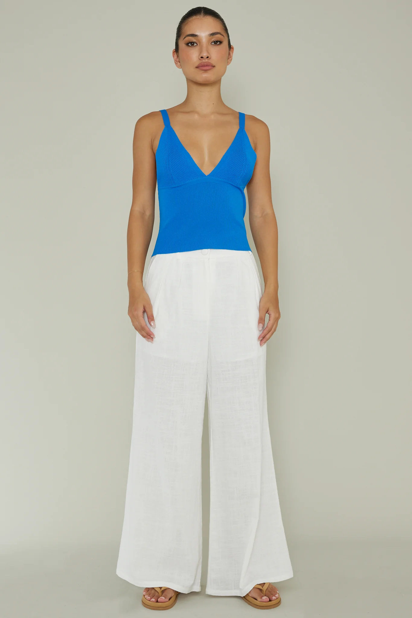 City V-Neck Knit Top Blue