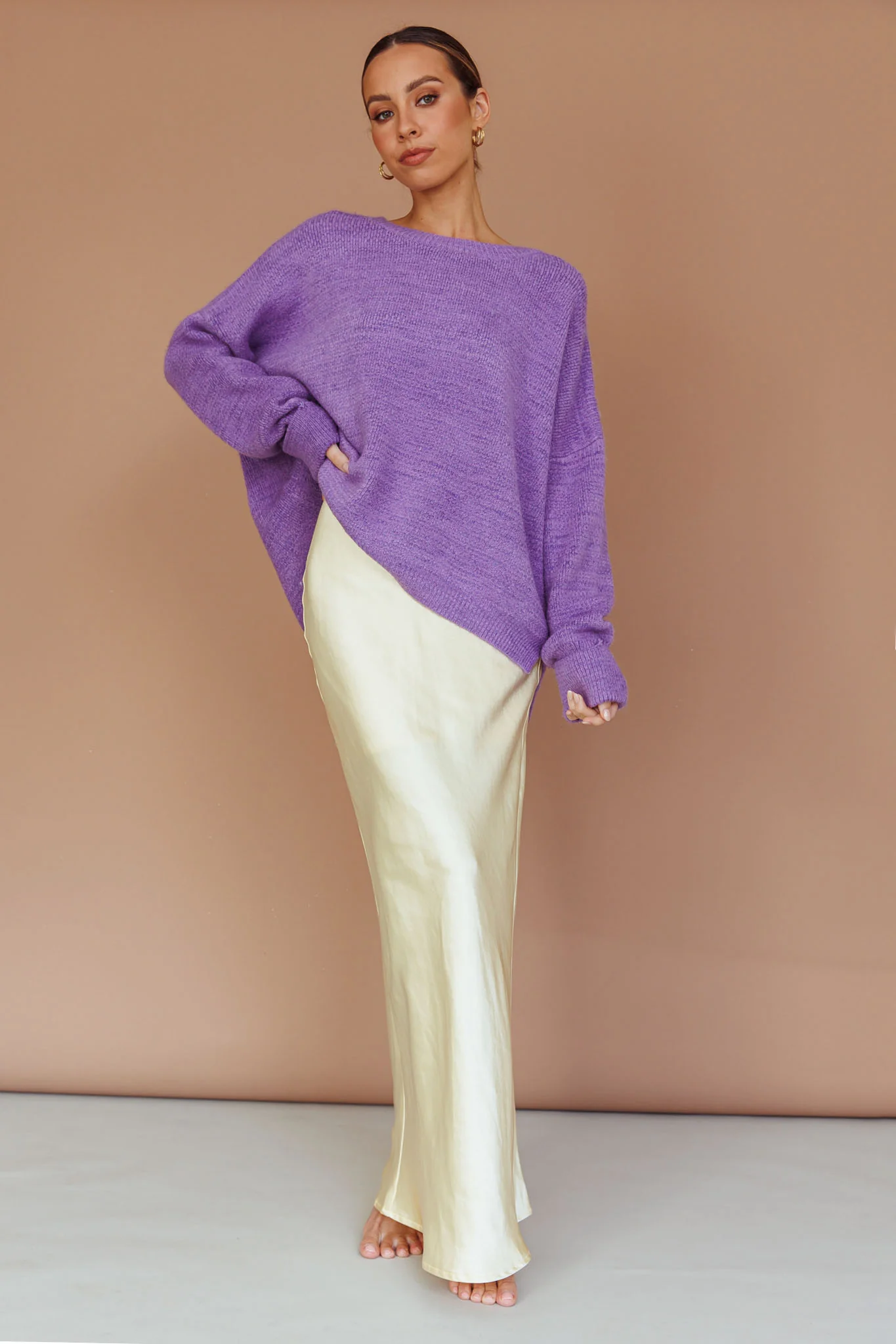 Kayce Dropped Shoulder Knit Sweater Purple