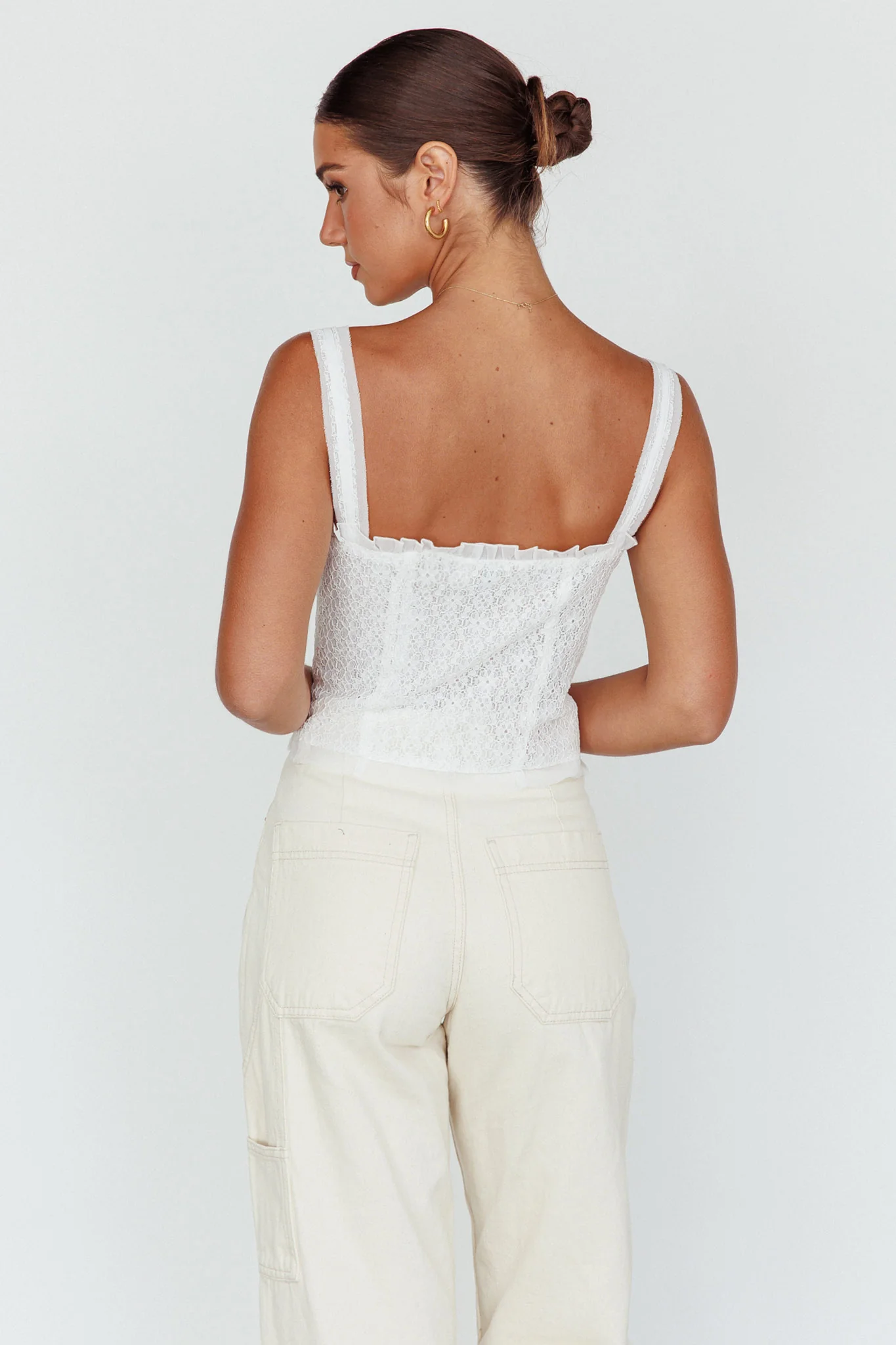Never Miss Lace-Up Bust Top White