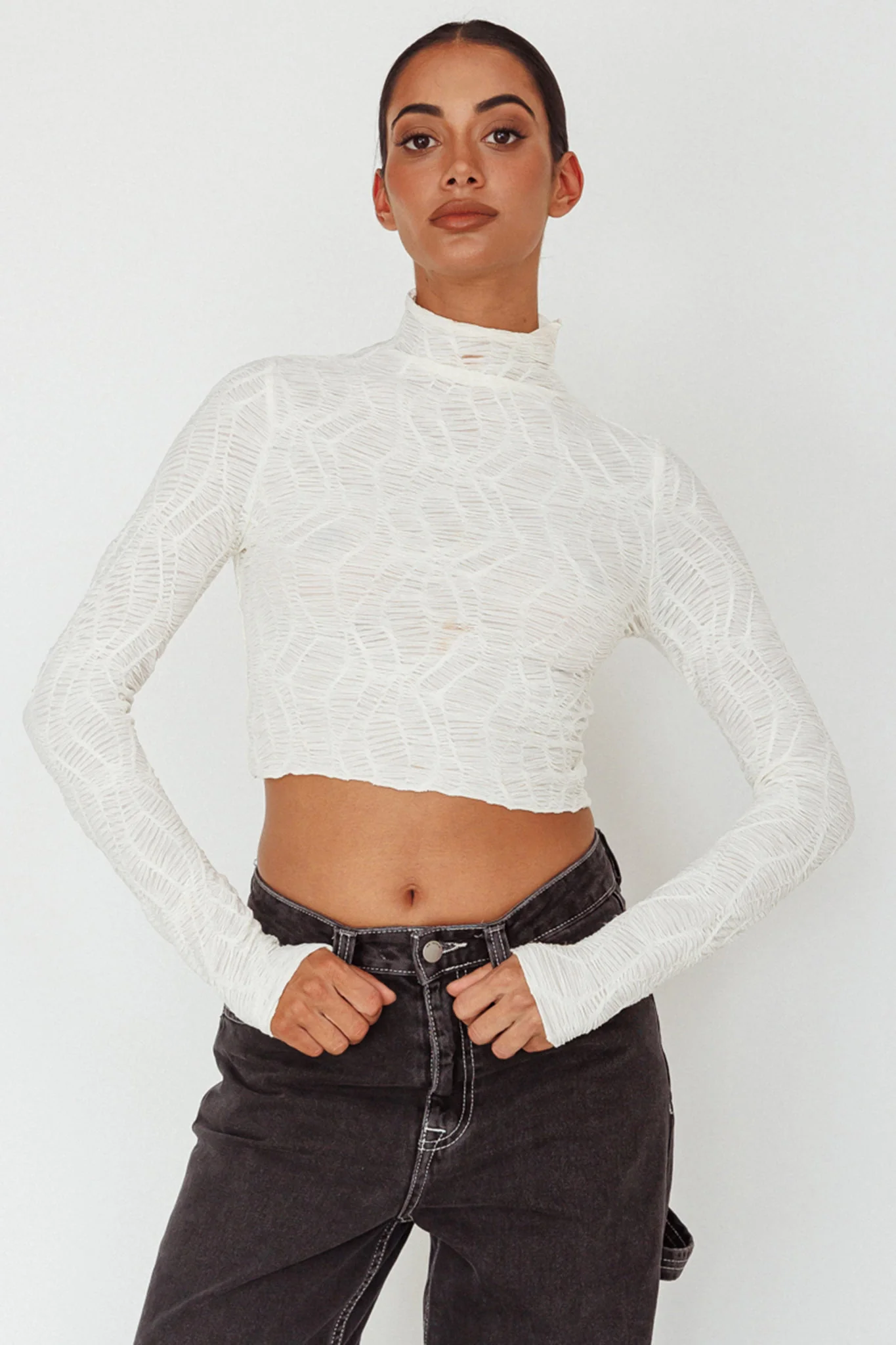 Plato High Neck Crop Top Off White