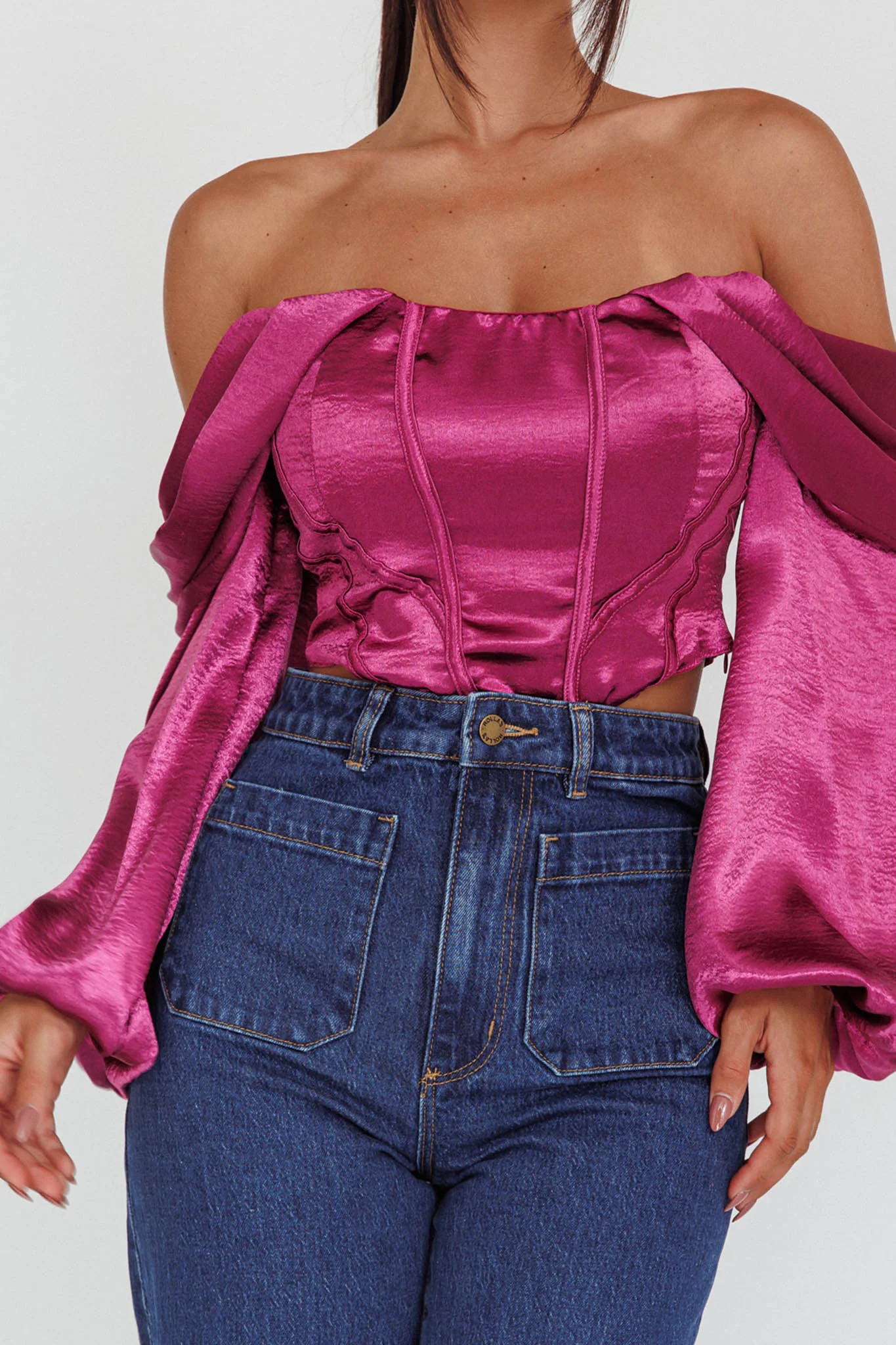 Elouise Off-Shoulder Long Sleeve Top Berry