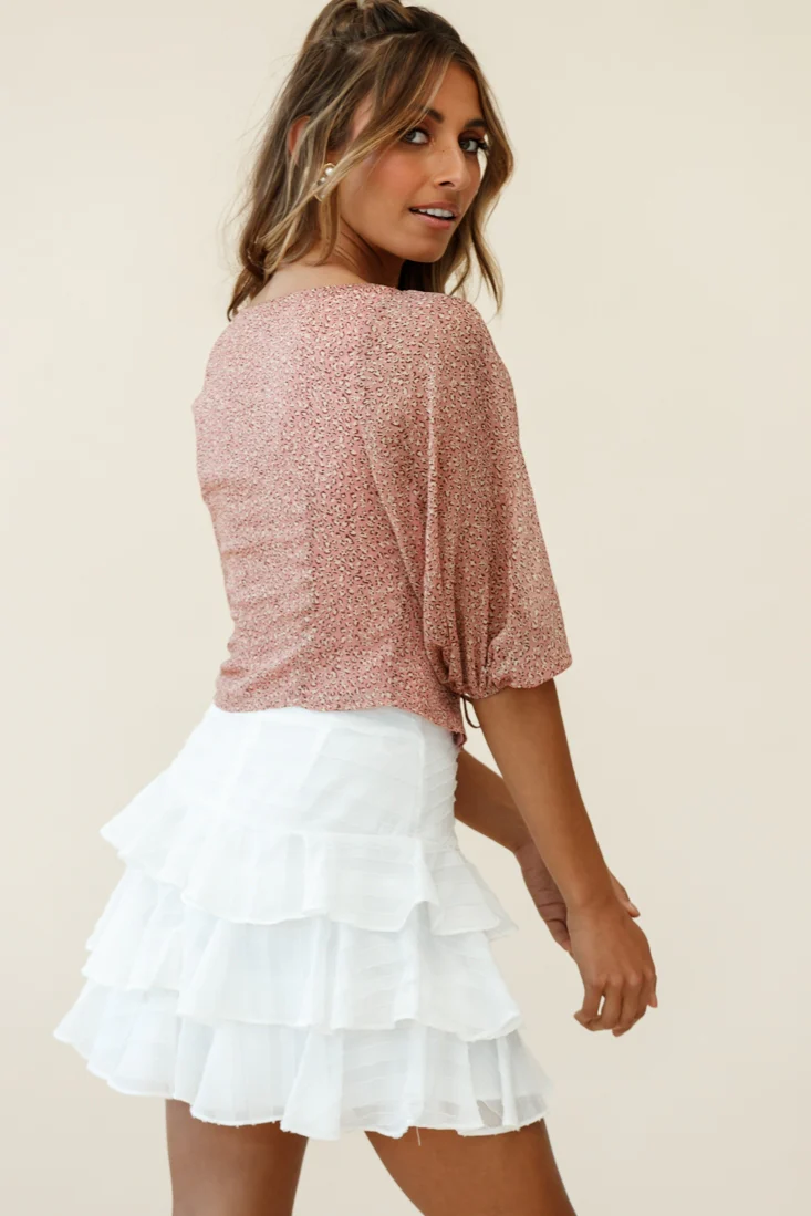 Taz Puff Sleeve Tie Front Top Leopard Print Pink