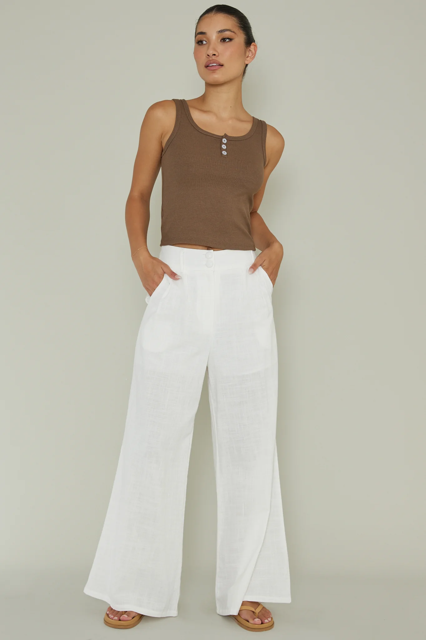 Recess Thick Strap Ribbed Top Brown