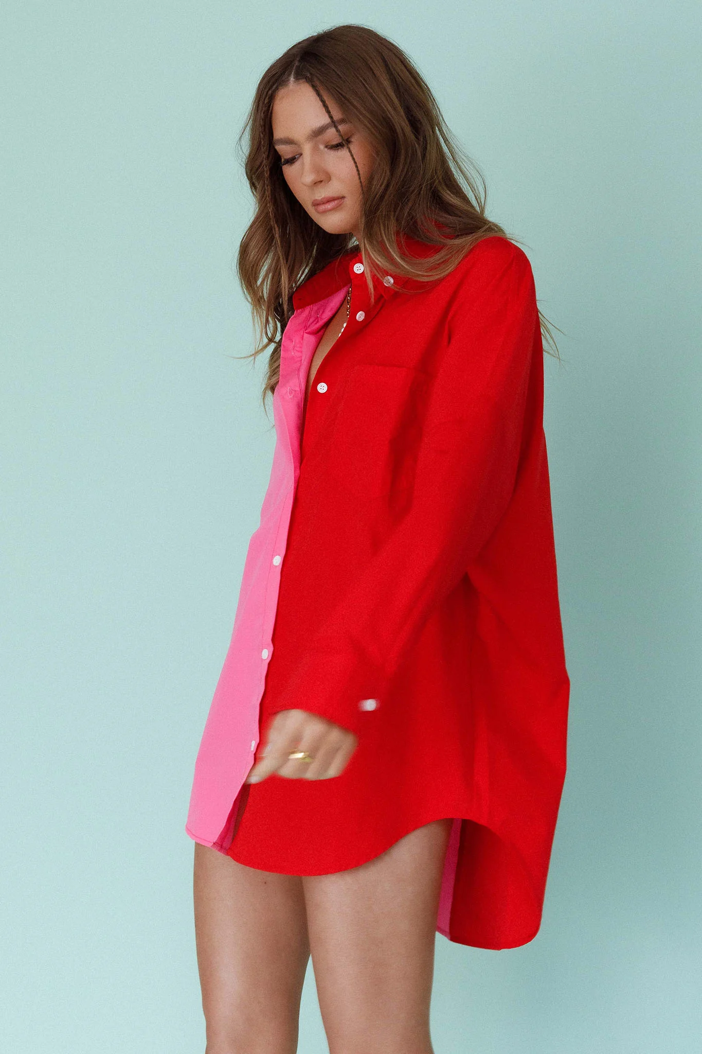Blanca Long Sleeve Button-Up Shirt Pink/Red