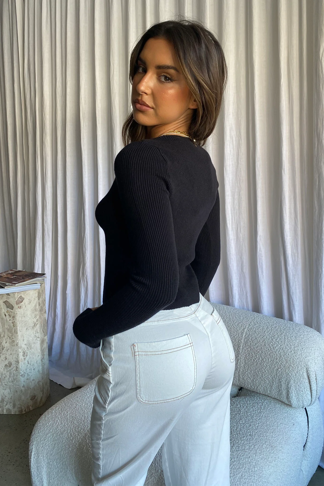 Kezia Cut-Out Front Long Sleeve Top Black