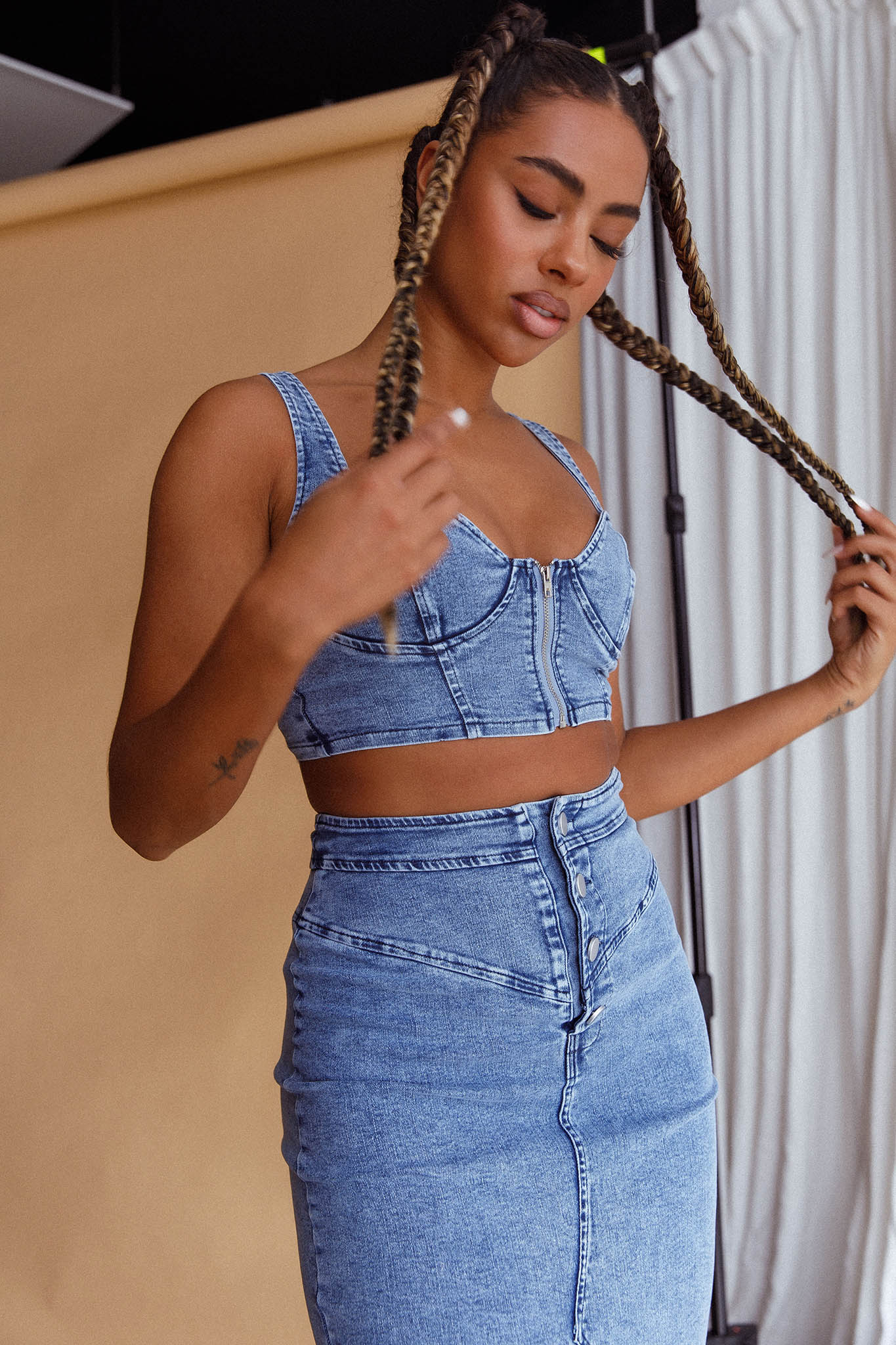 Trina Zip Front Crop Top Blue