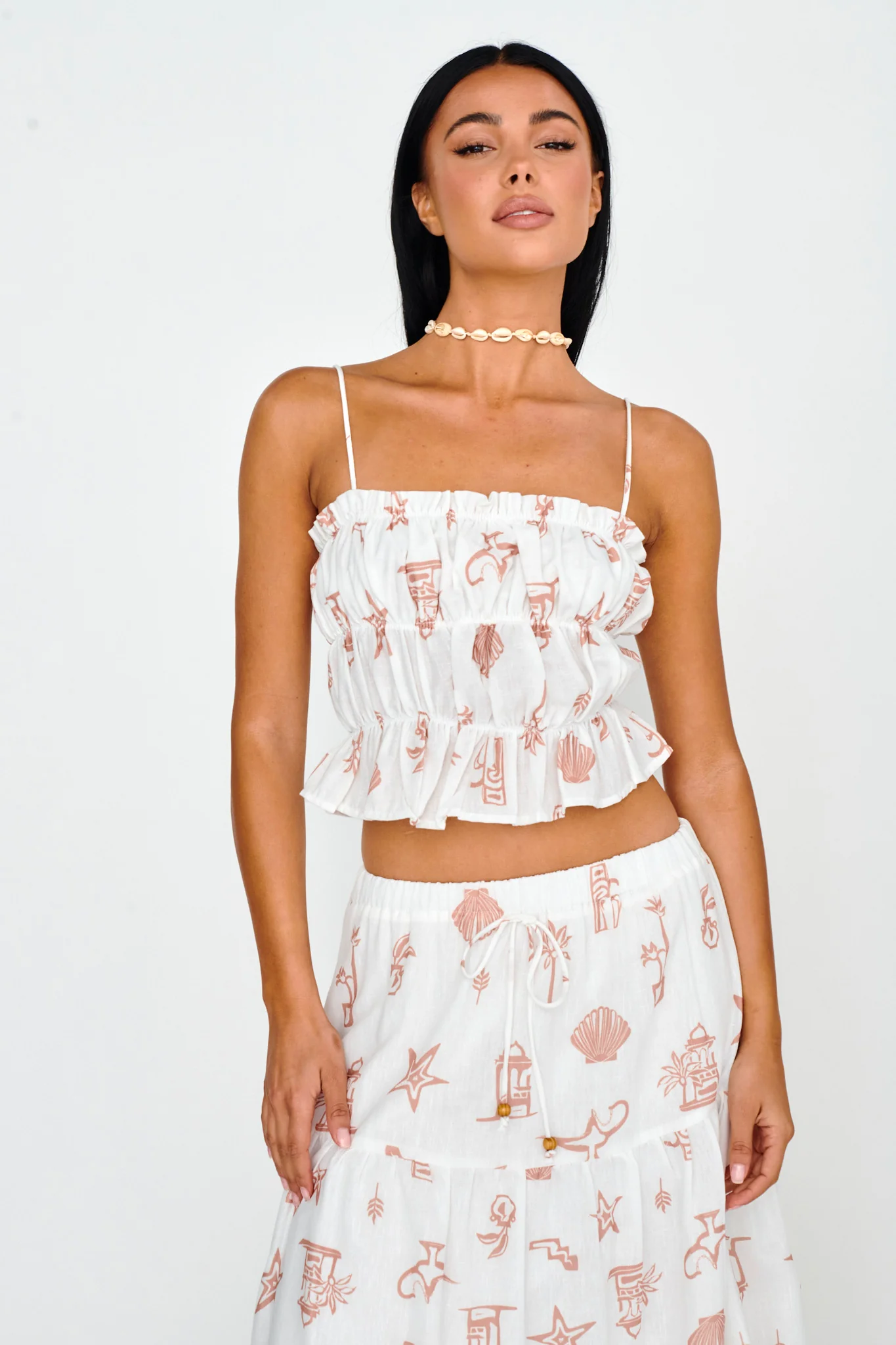 South Bay Ruched Cami Top Print Mocha