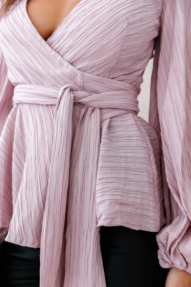 Macy Fit & Flare Wrap Top Mauve