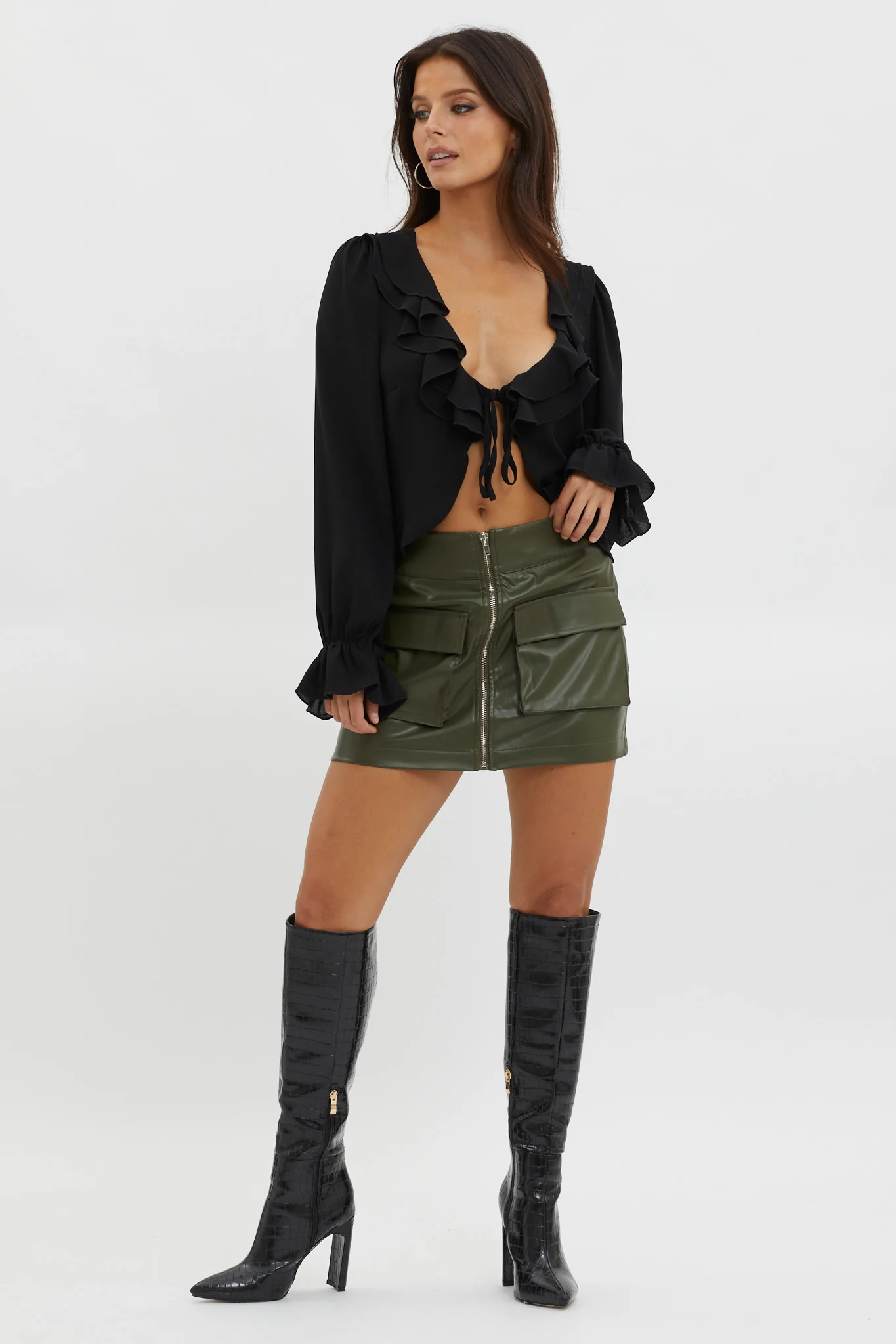 Pale Fire Tie Front Top Black