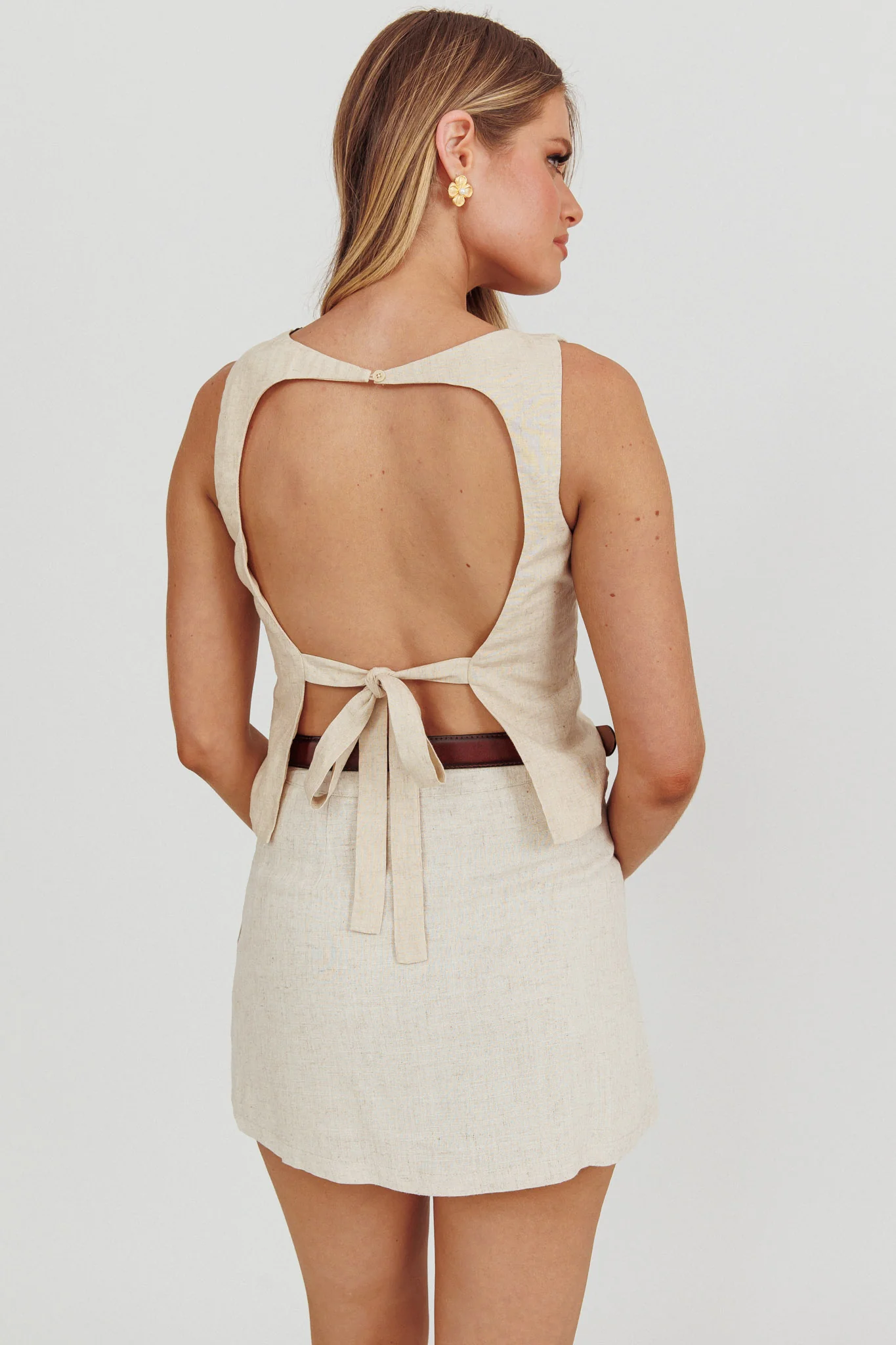 Lyre Song Backless Sleeveless Top Stone