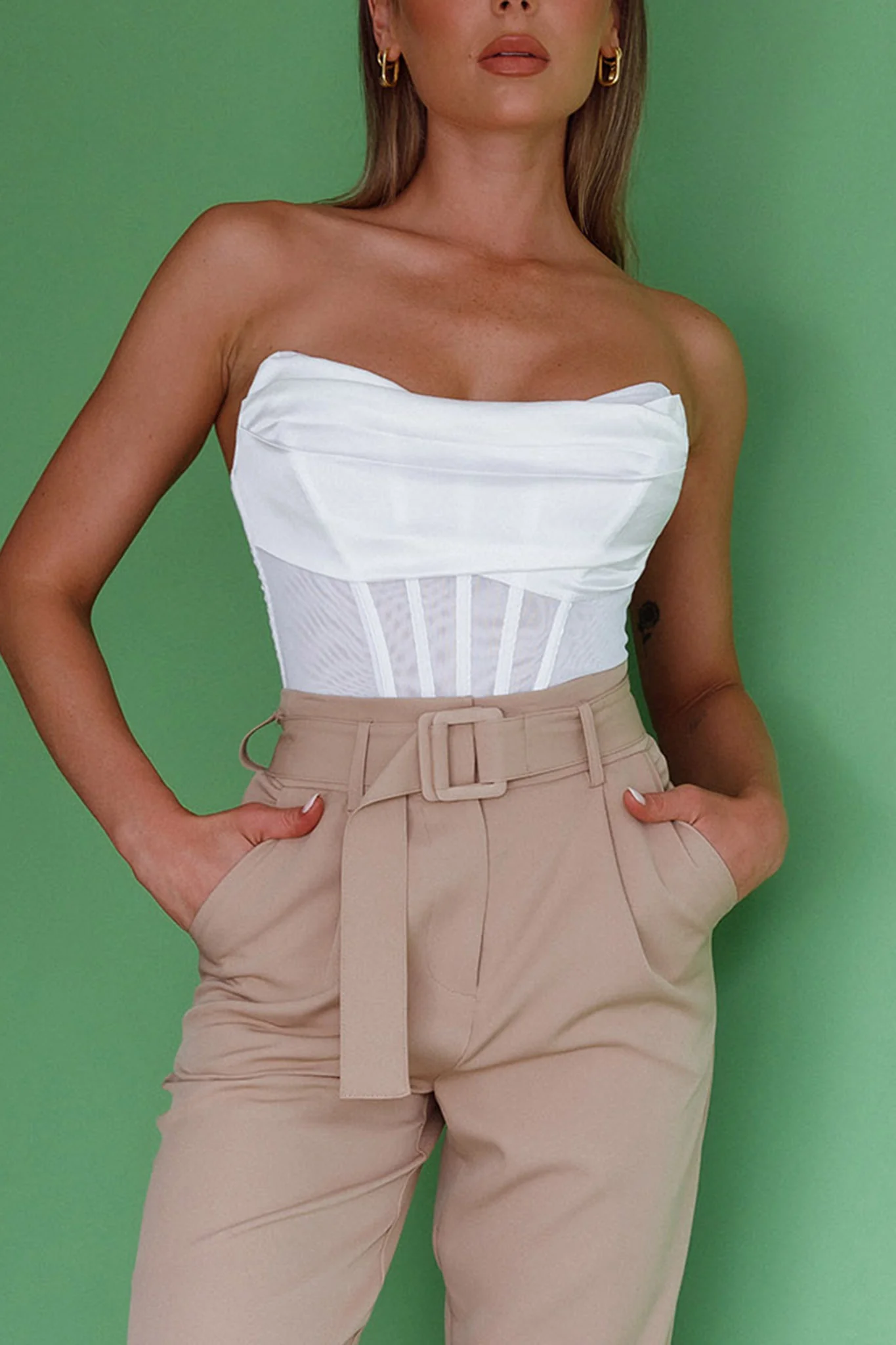 Firenze Cowl Mesh Top Off White