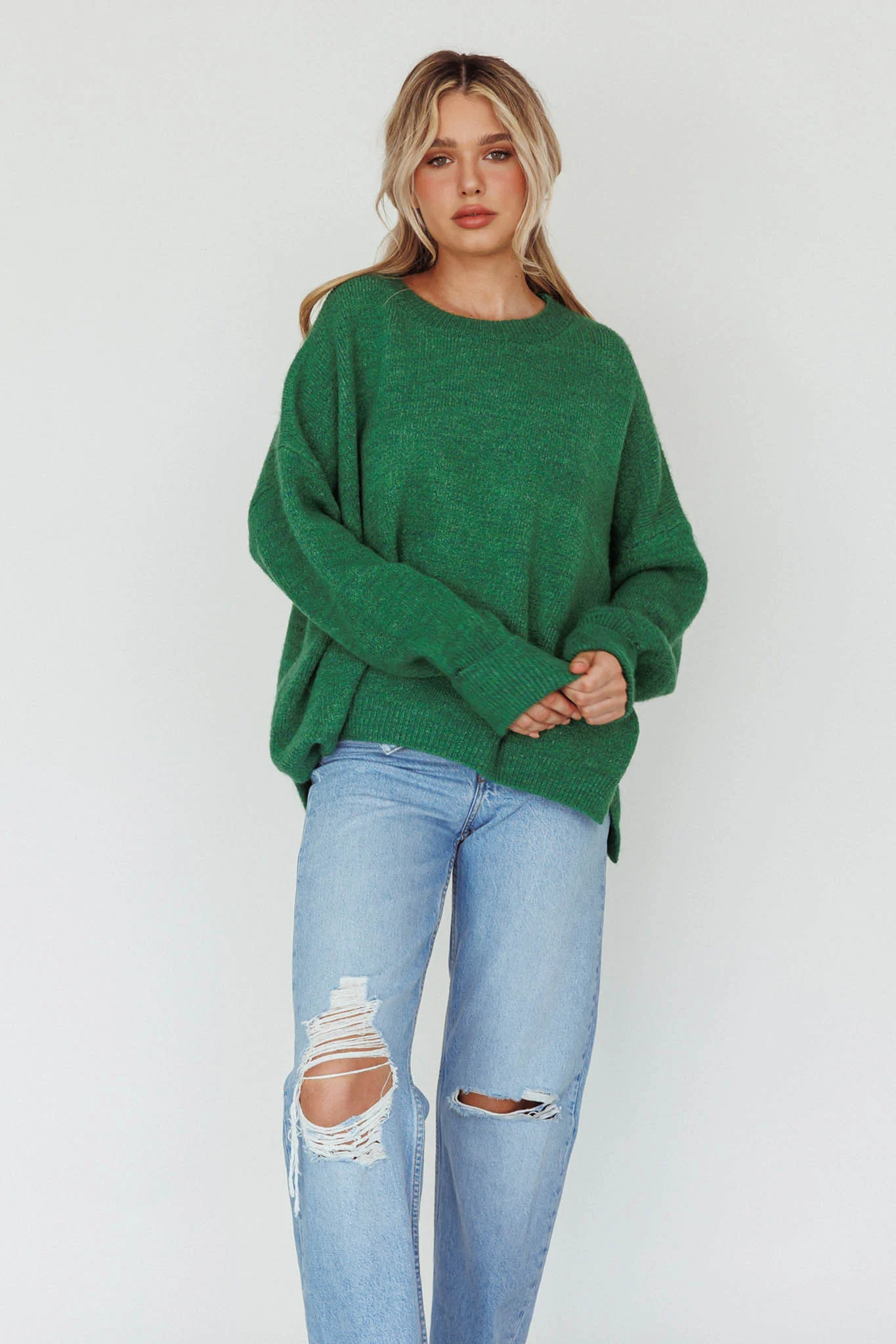 Kayce Dropped Shoulder Knit Sweater Green