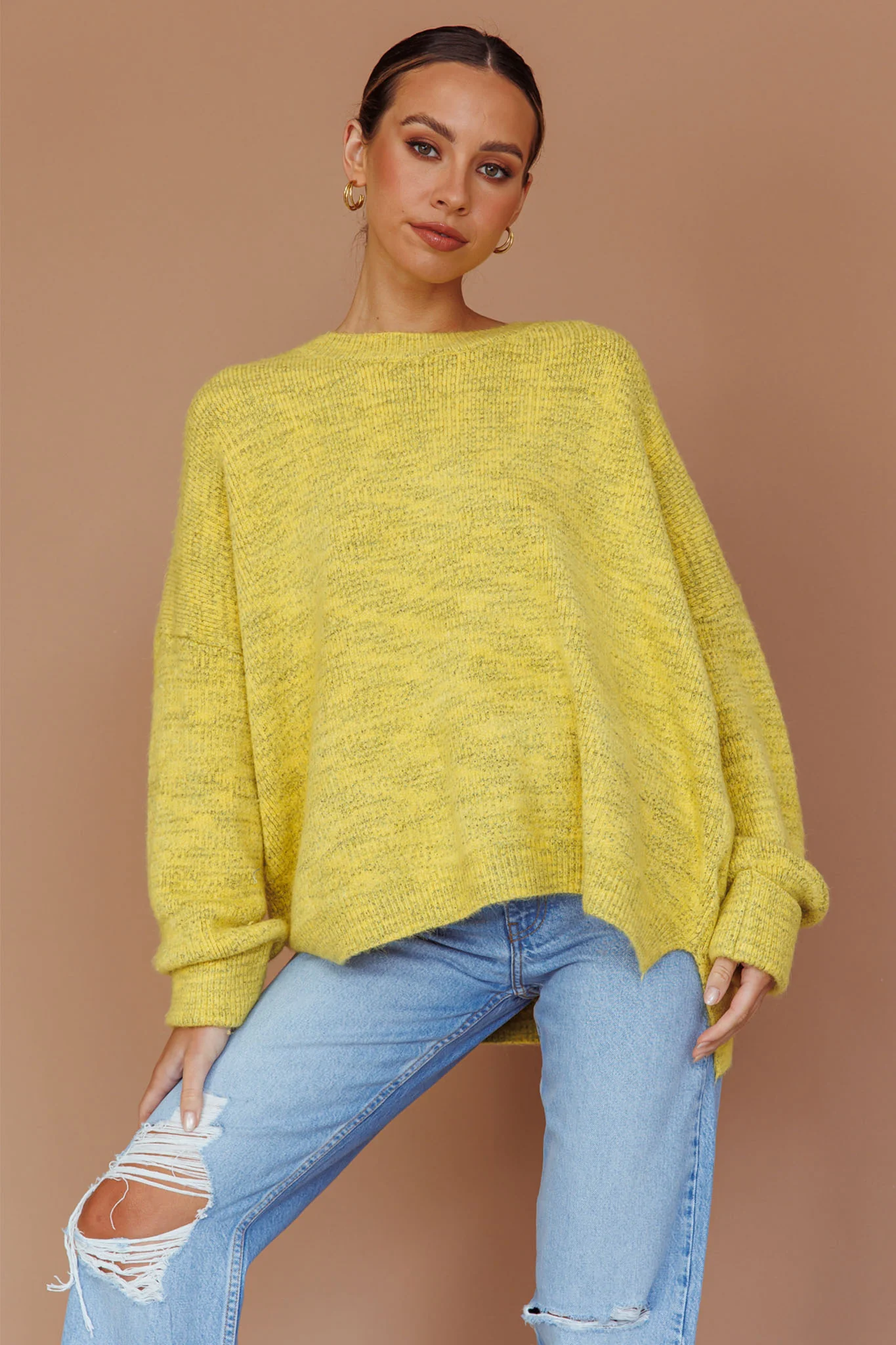 Kayce Dropped Shoulder Knit Sweater Yellow