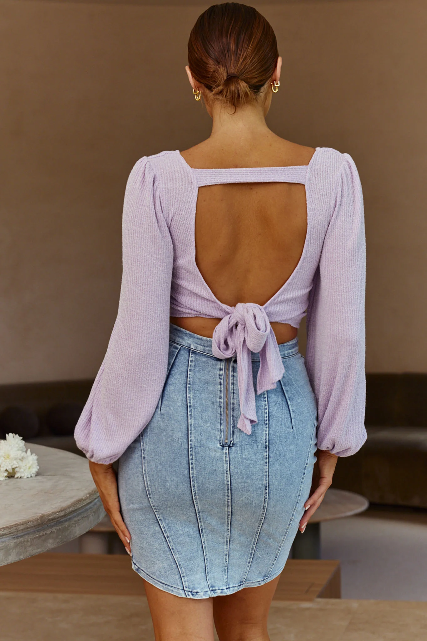 Love Like This Long Sleeve Open Back Crop Top Lilac
