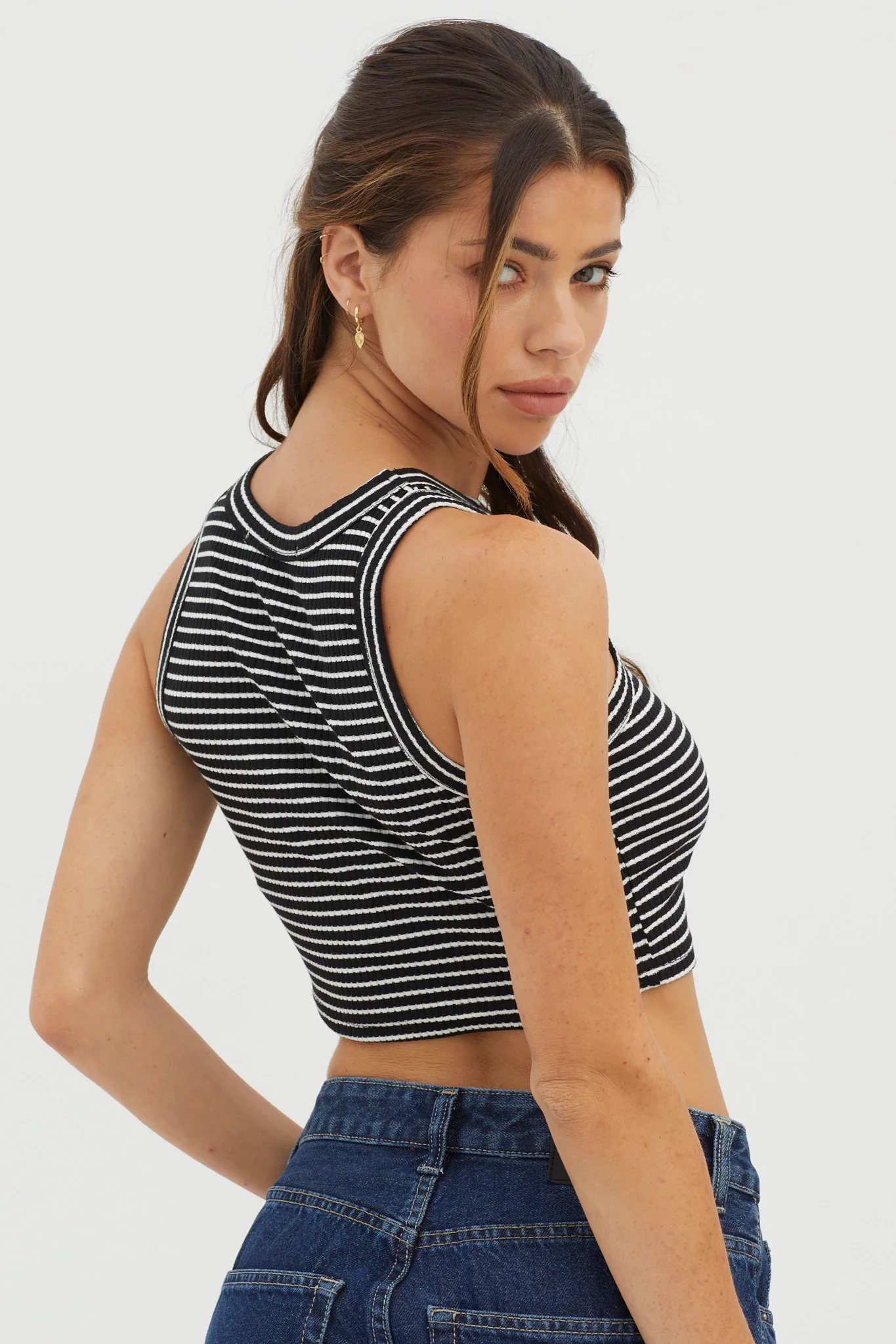 Seeker Ribbed Crop Top Striped Black Base