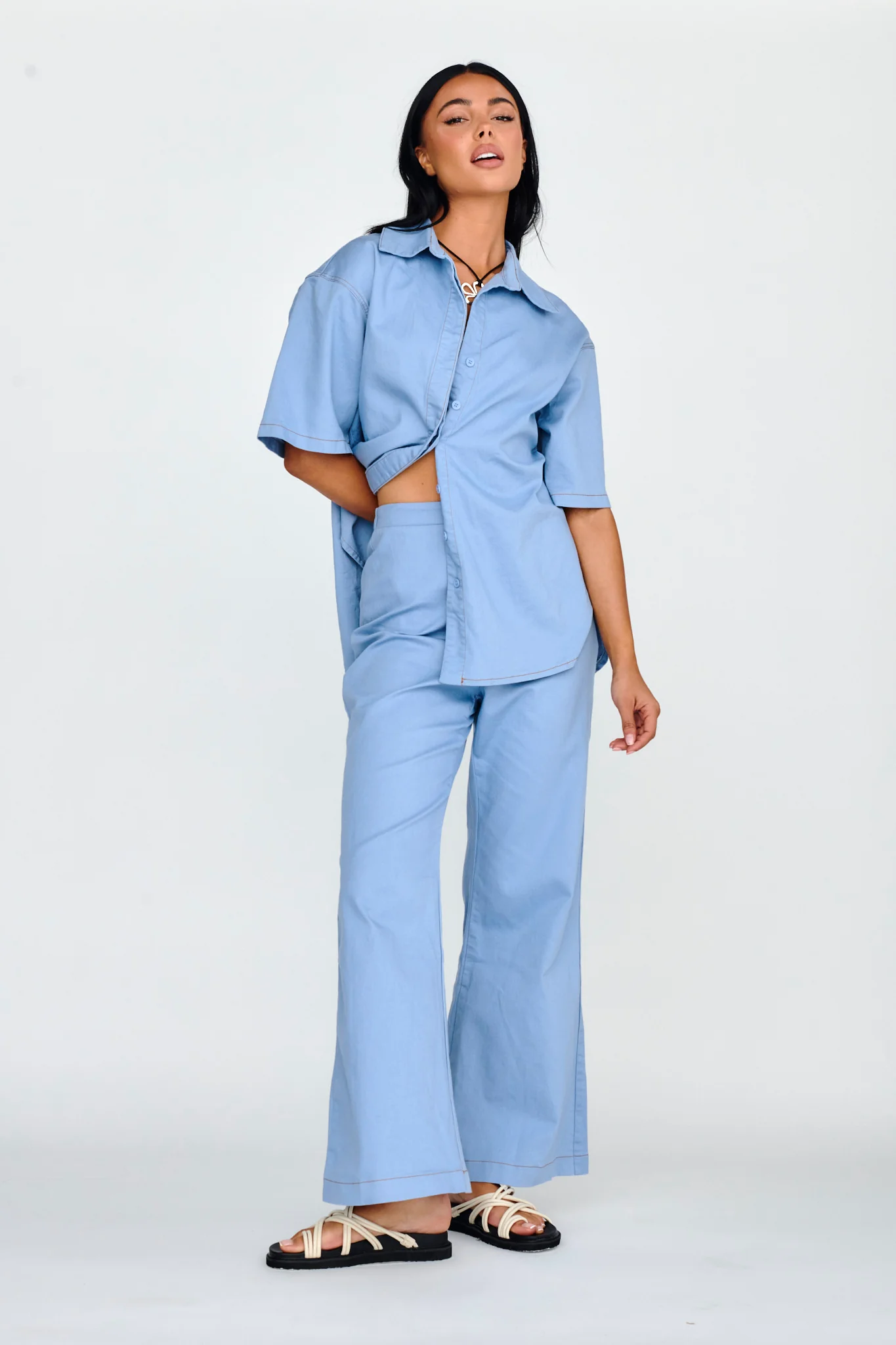 Light Aura Button Up Shirt Denim Blue