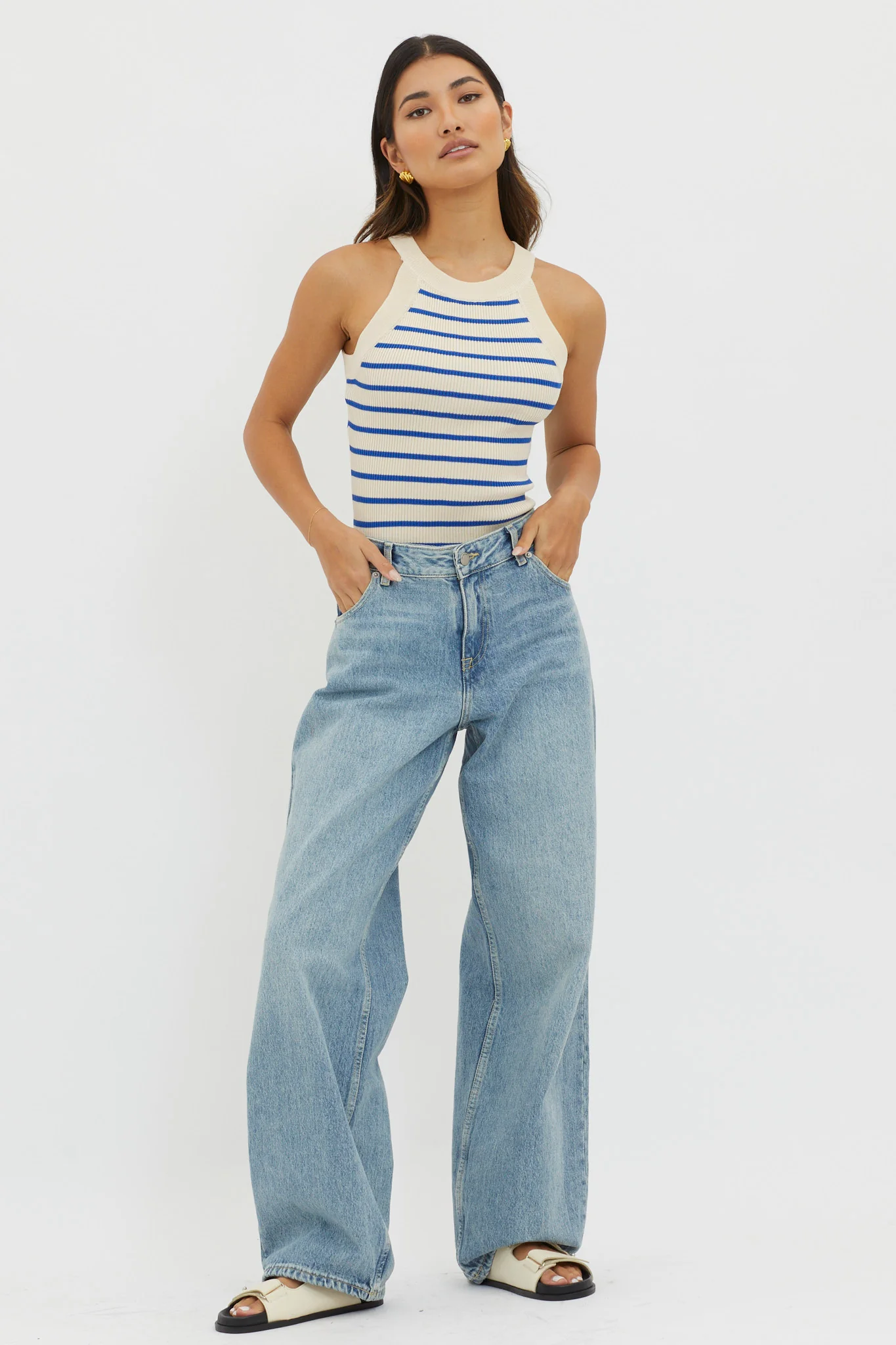 Made It Ribbed Knit Top Stripe Blue