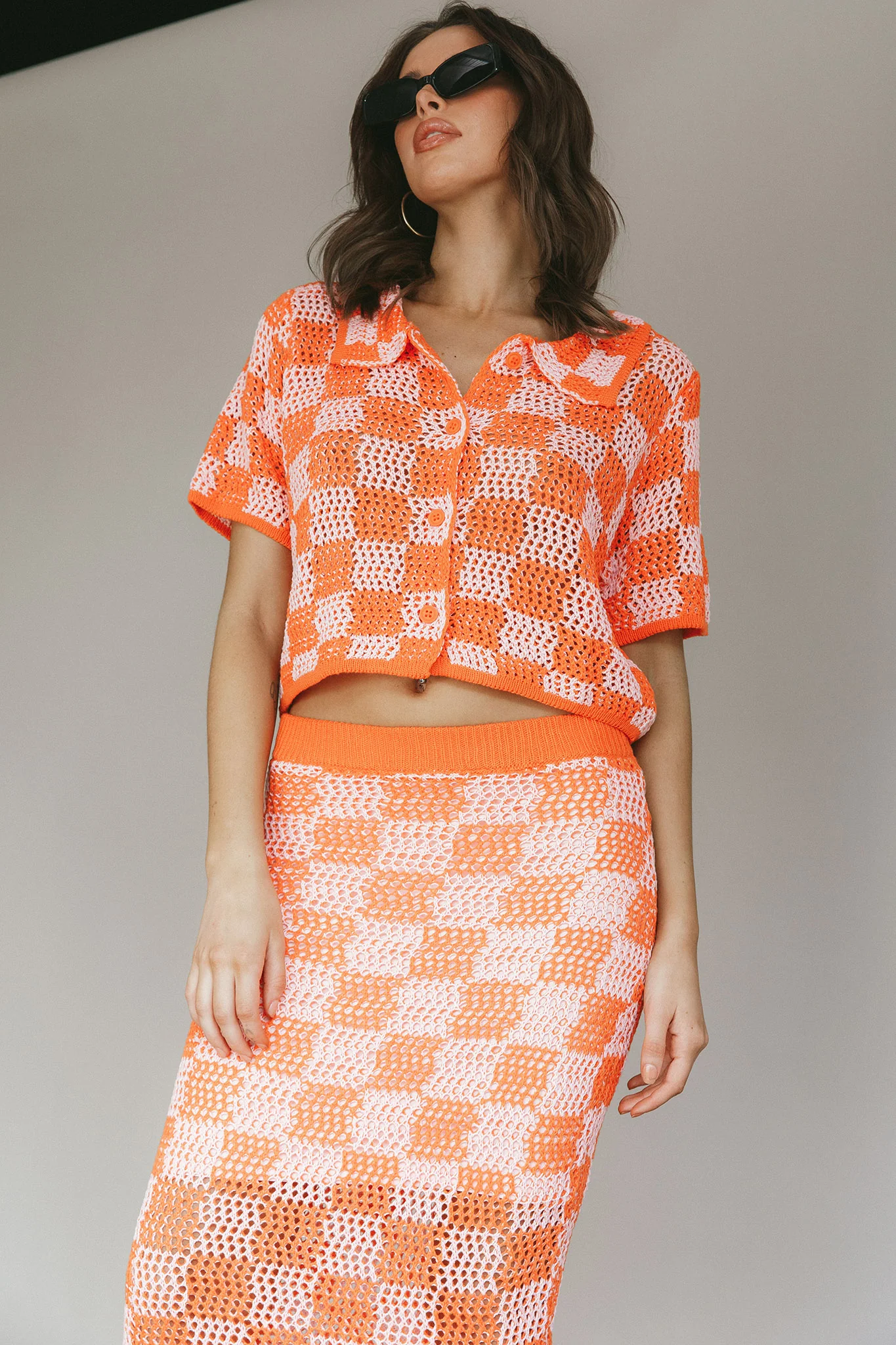 Byron Bay Crochet Buttoned Top Sunset