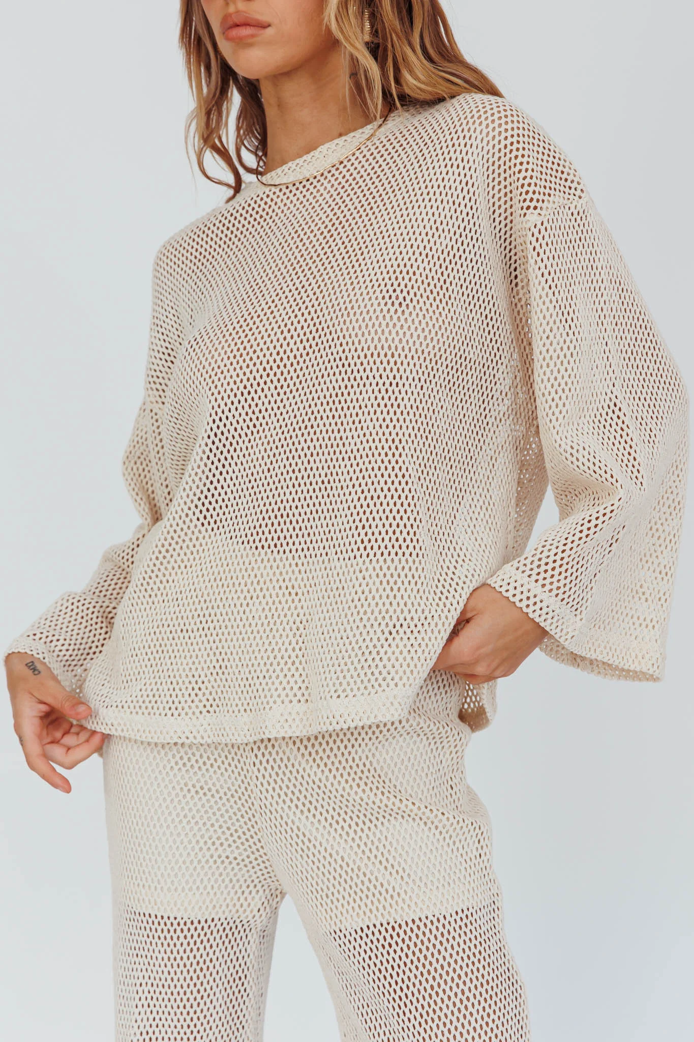 Mahina Long Sleeve Net Top Sand